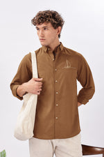 Baku Brown Cotton Box Fit Embroidery Shirt