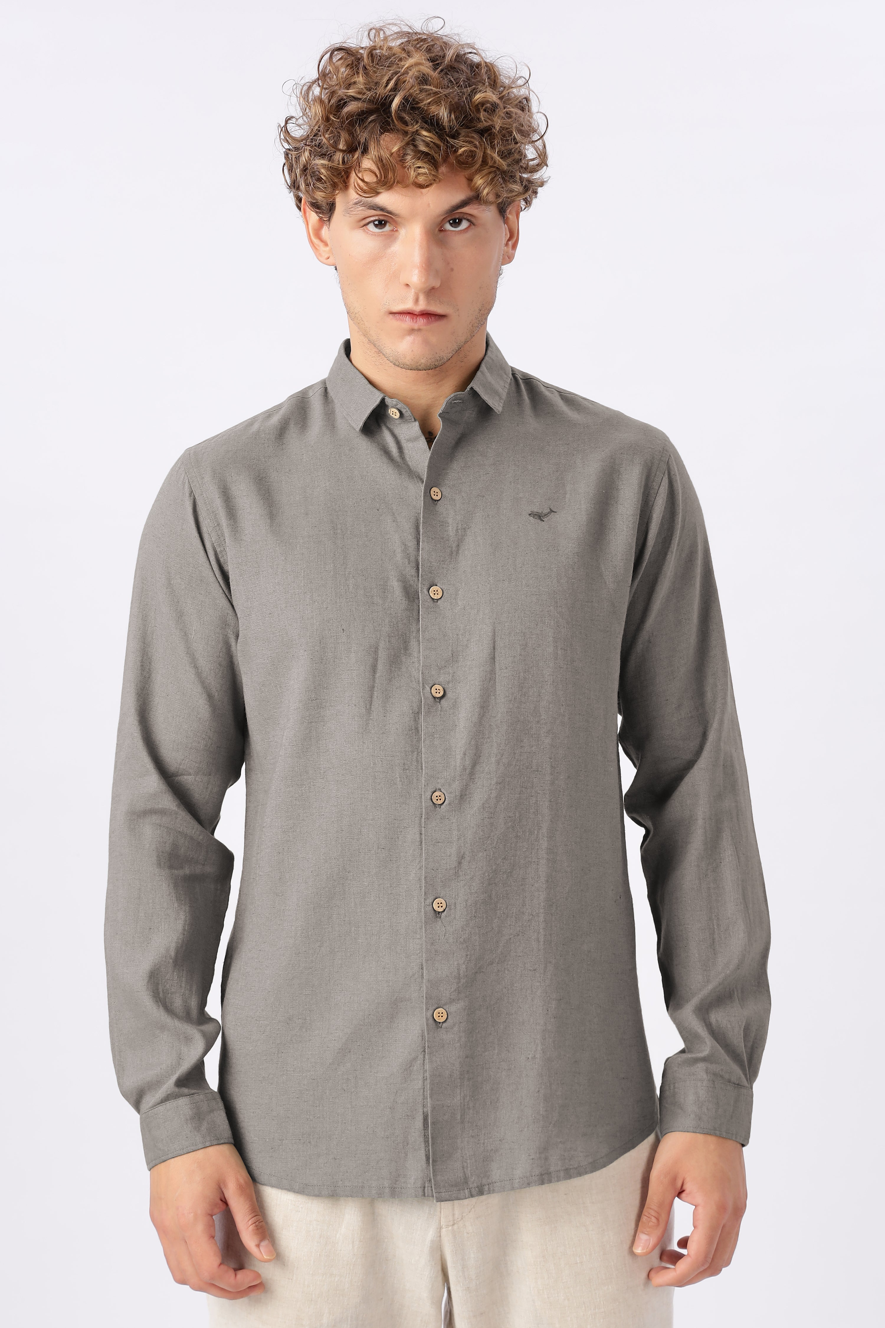 Minimal Shark Linen Blend Regular Fit Grey Shirt