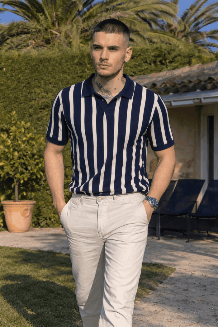 Midnight Blue Stripes Old Money Polo