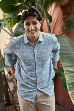River Blue All Over Cotton Regular Fit Blue Embroidered Shirt