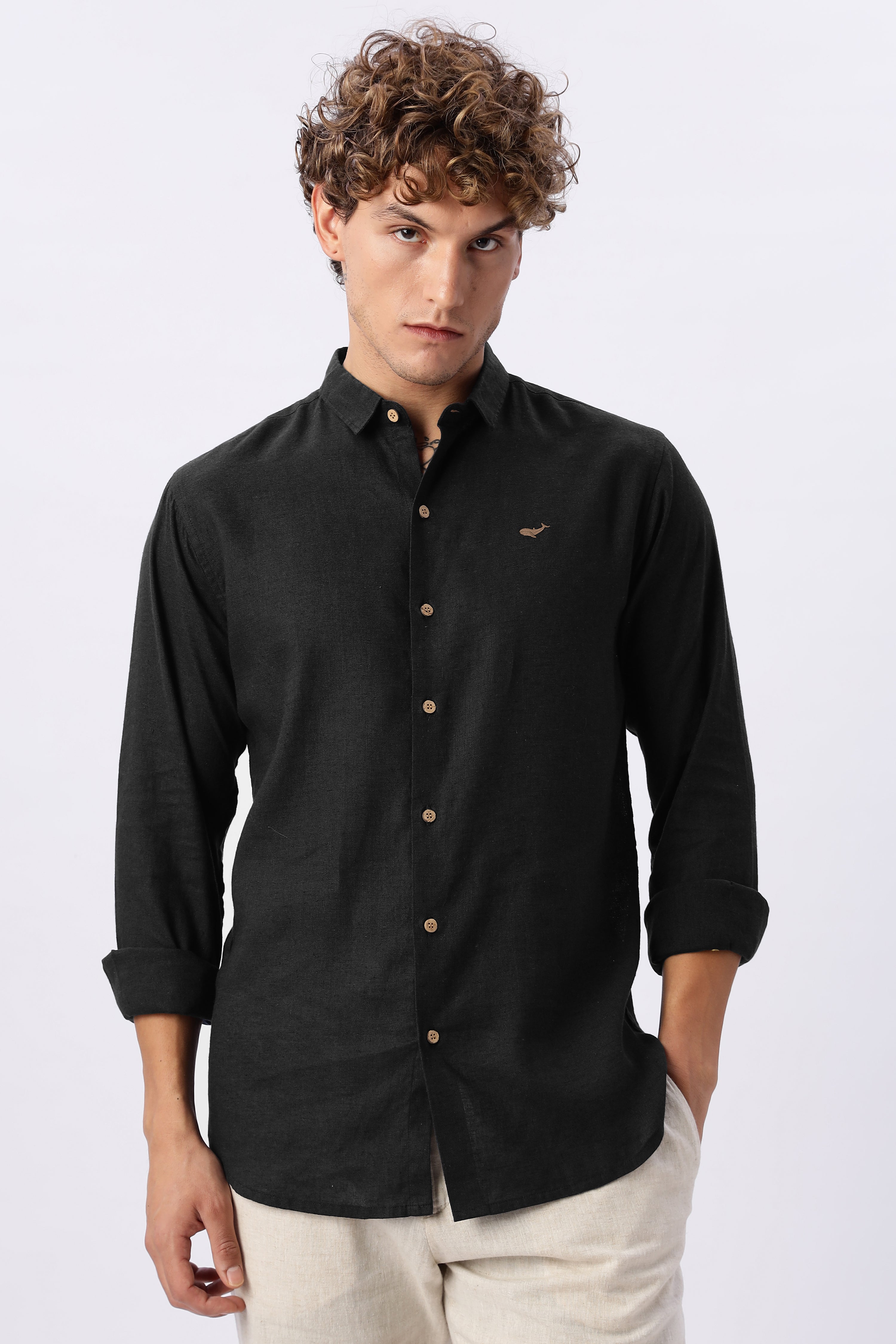 Black 100% Linen 44 Lea Shirt