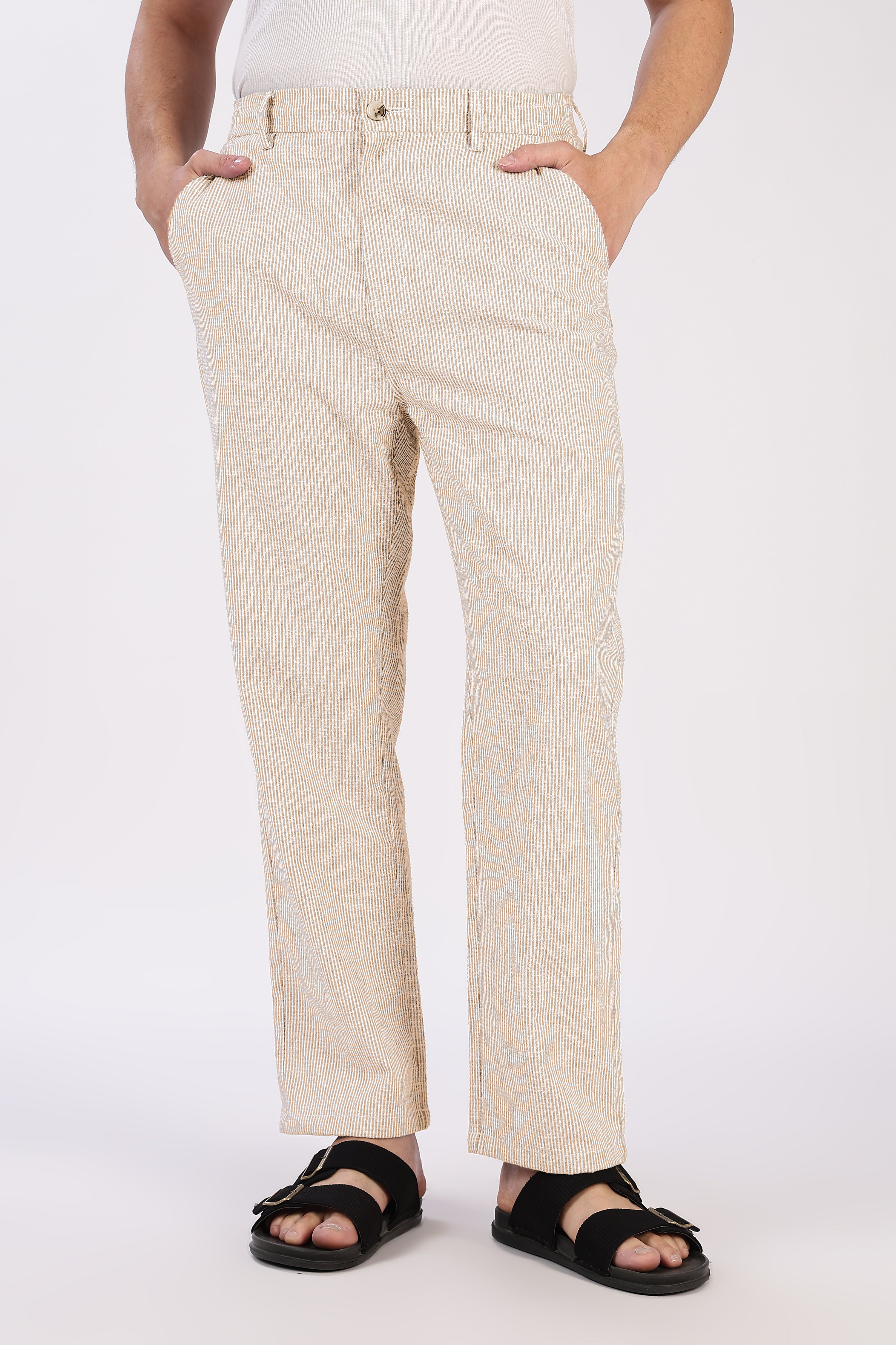 Seer Sucker 100% Cotton Straight Fit Beige Pant