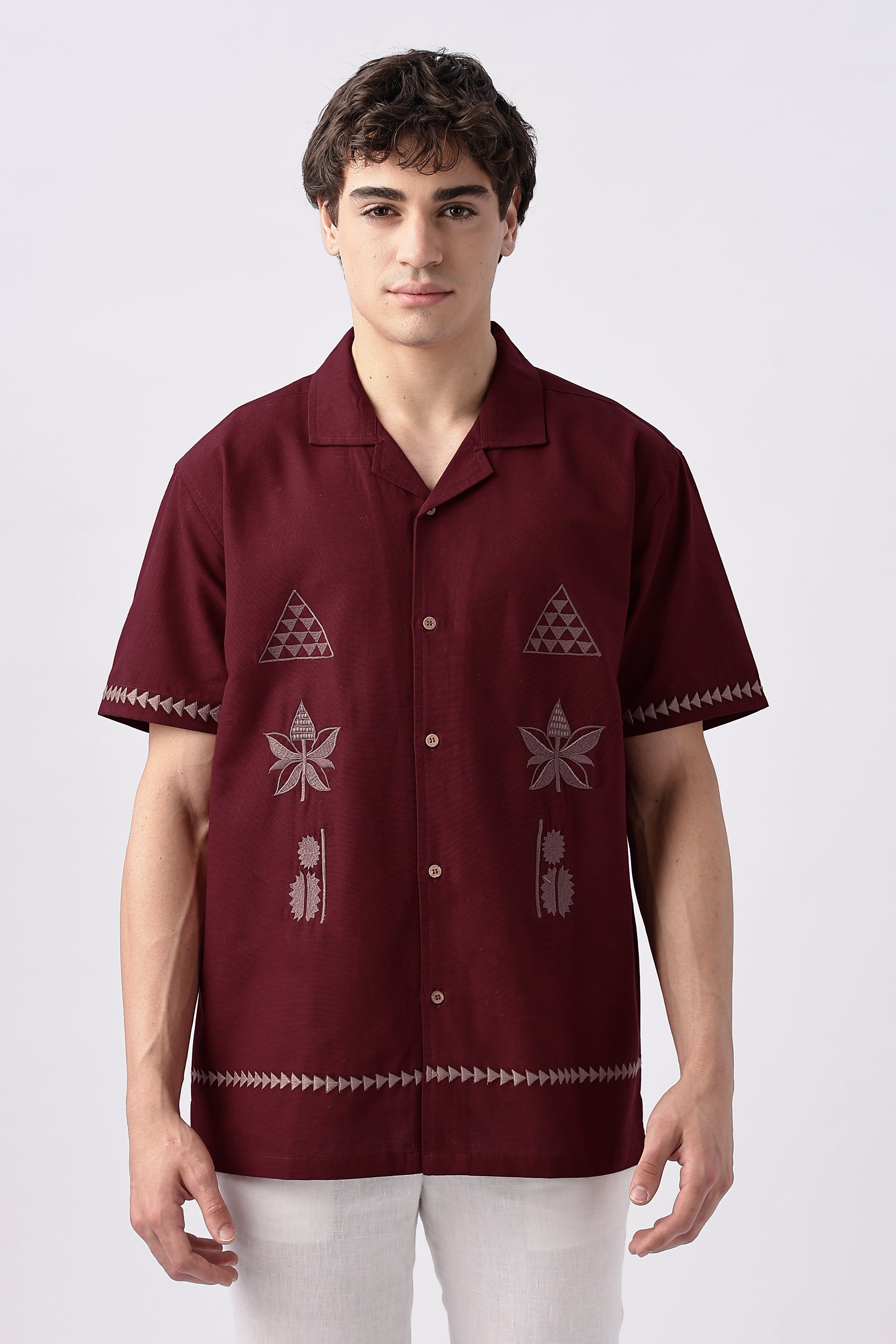 Temple Trail Maroon Embroidered Shirt