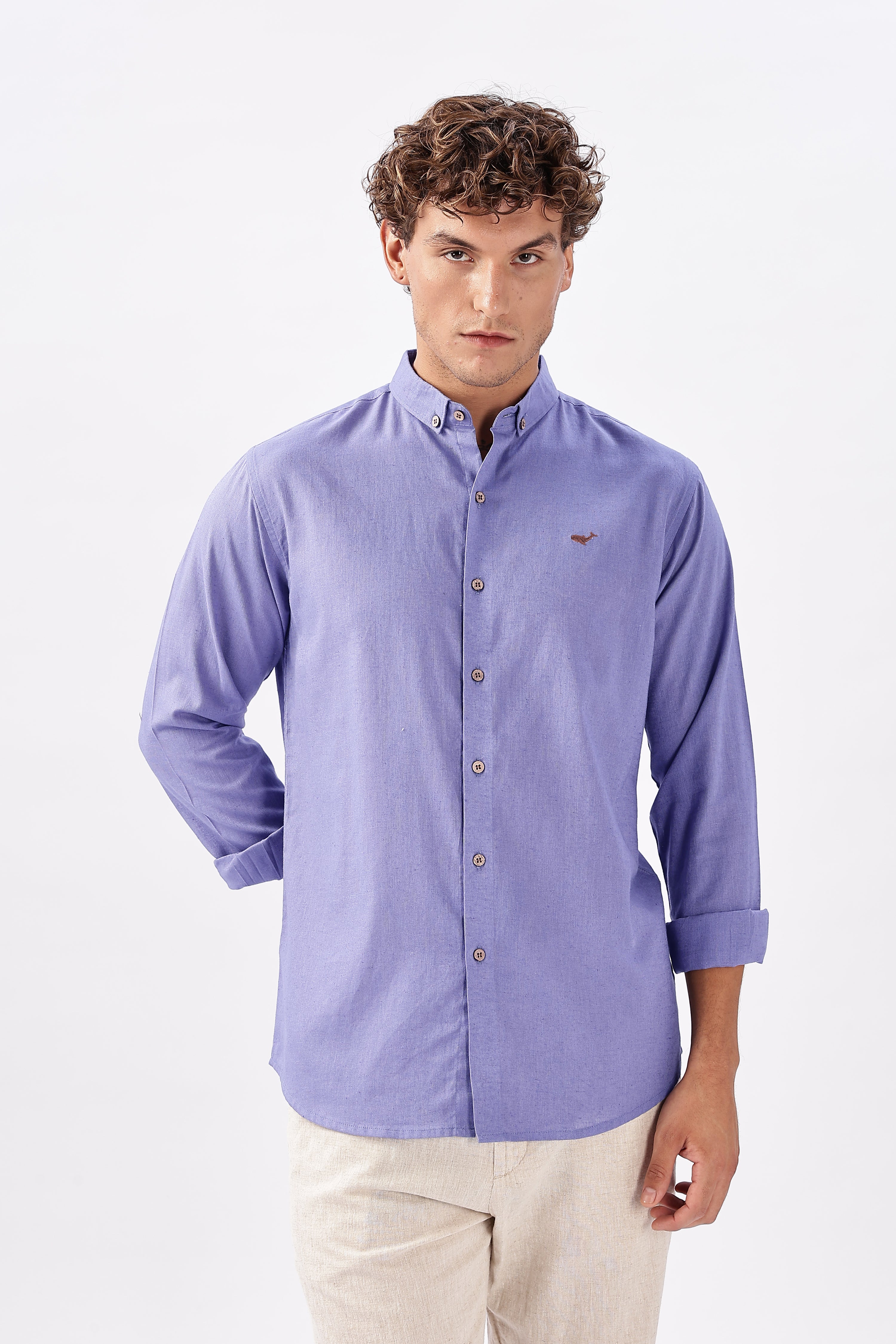 Porto Purple Cotton-Linen Essential Shirt