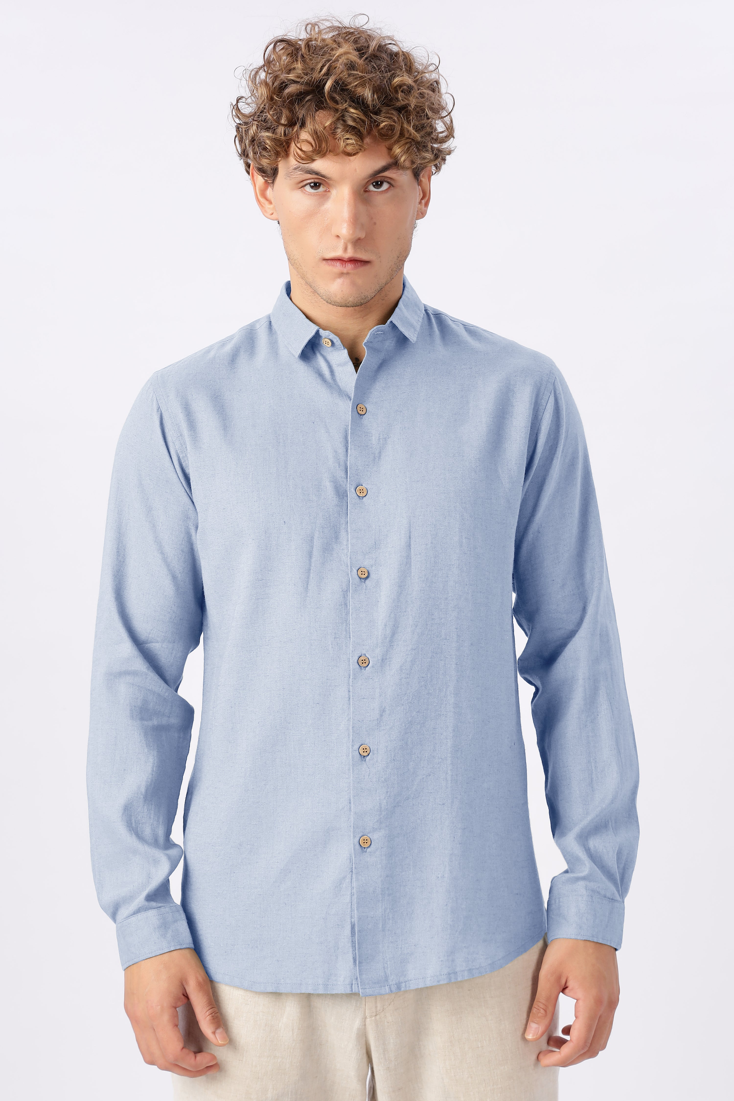 Skyline Calm 30% Linen Regular Fit Blue Shirt