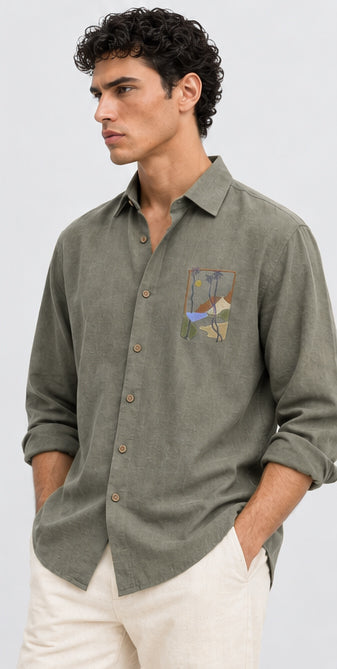Sundowner Mirage Cotton Regular Fit Mint Green Embroidered Shirt