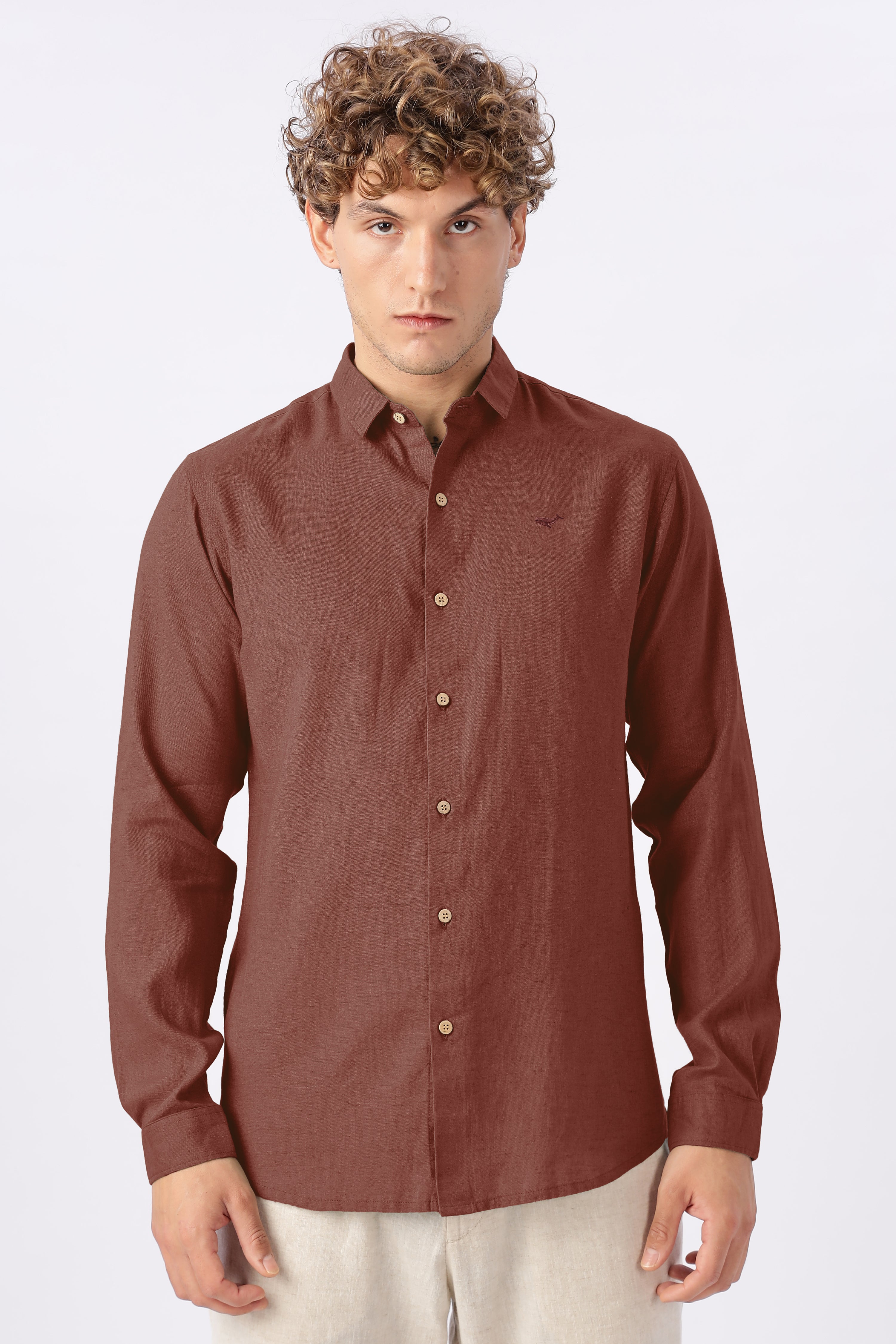 Classic Rust Linen Blend Regular Fit Red Brown Shirt