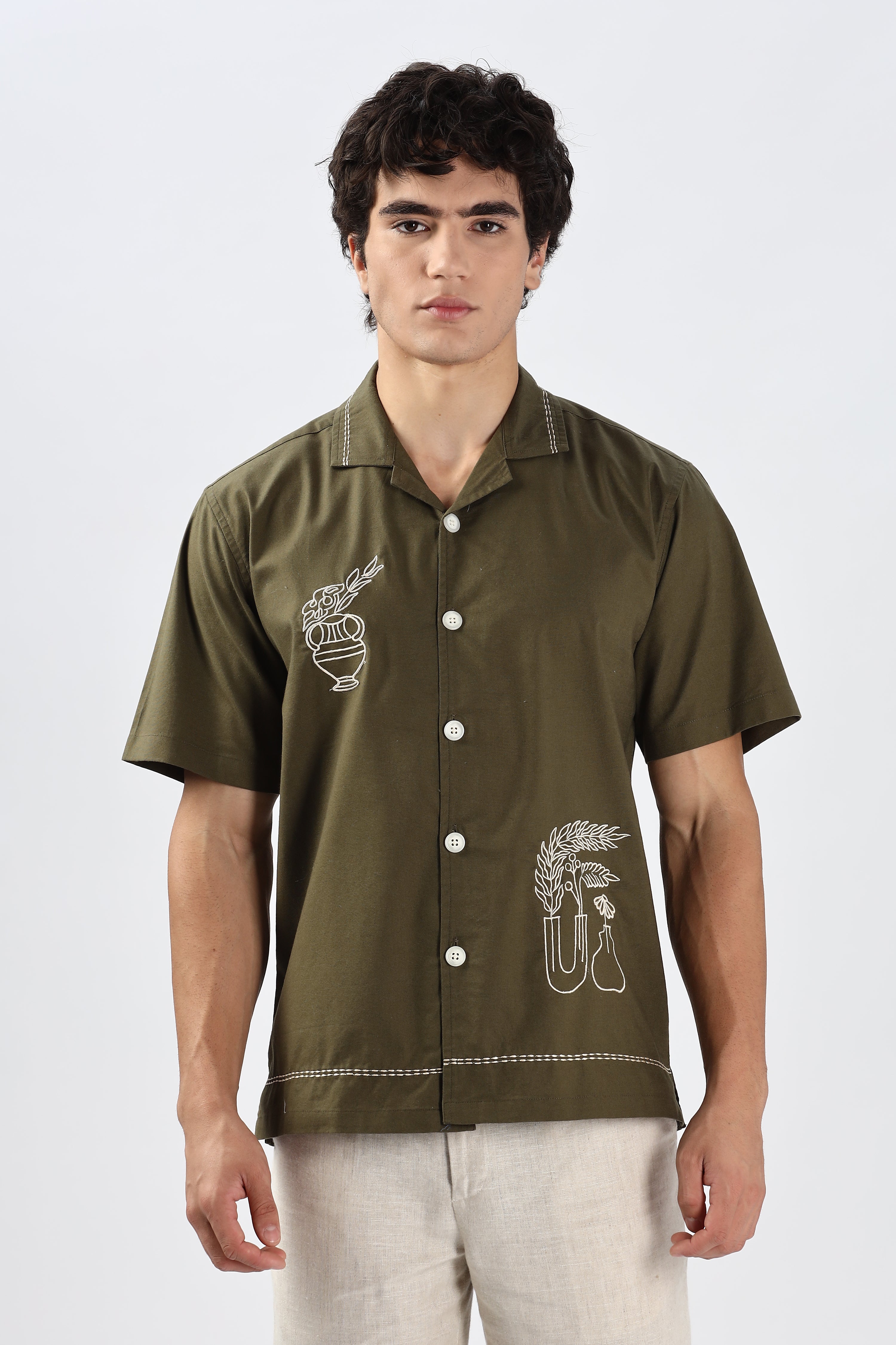 Oslo Olive Pottery Embroidery Shirt