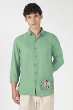 Saddle Equestrian Cotton Regular Fit Green Embroidered Shirt