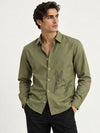 Humming(way) Birds Vienna Cotton Regular Fit Green Embroidery Shirt