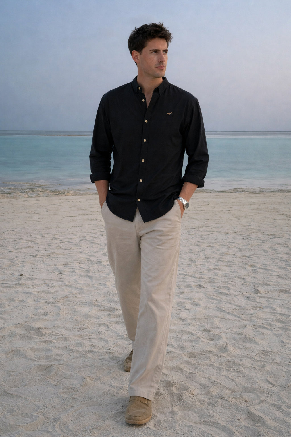Persia Cotton-linen Regular Fit Black Essential Shirt