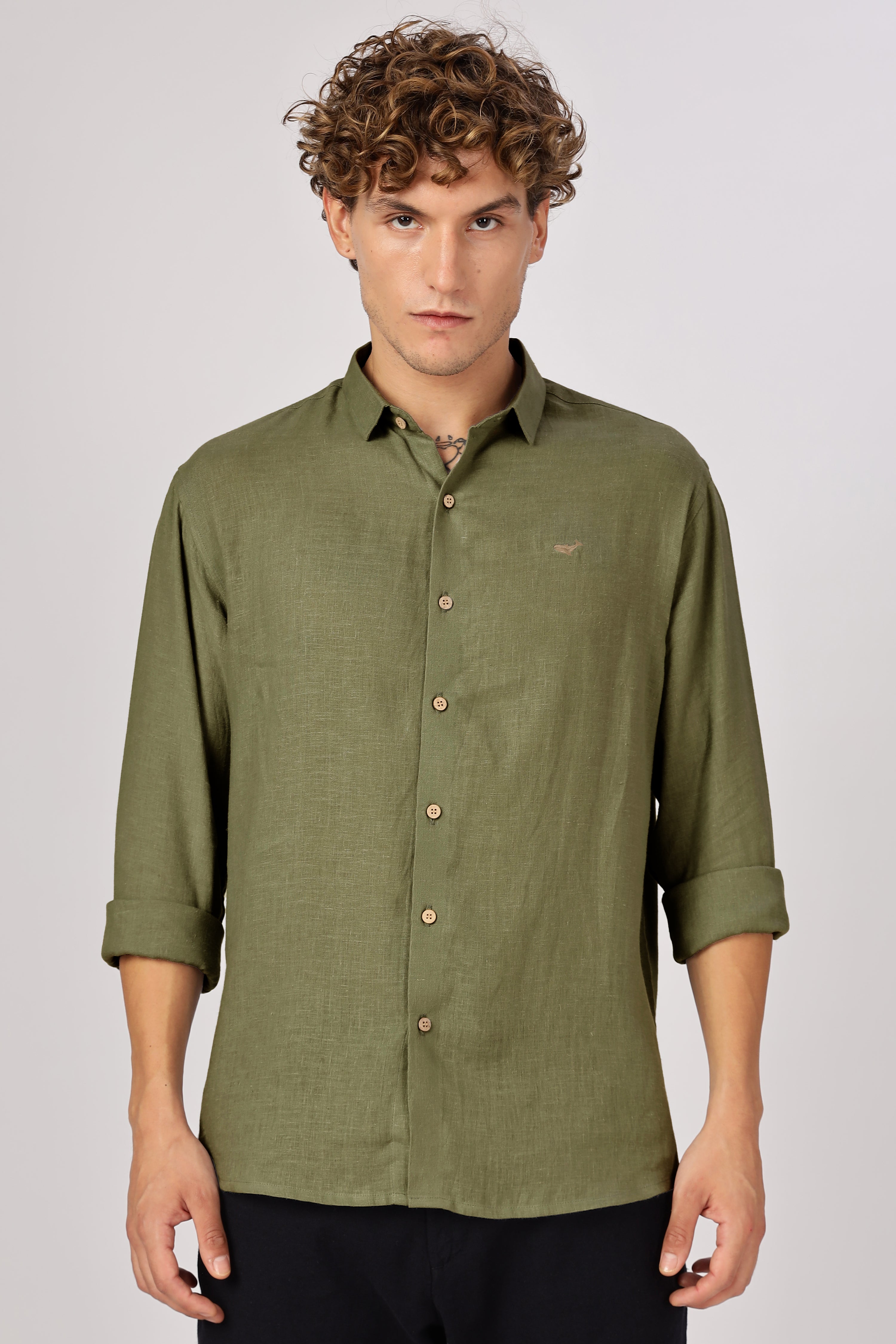 Green 100% Linen 44 Lea Shirt