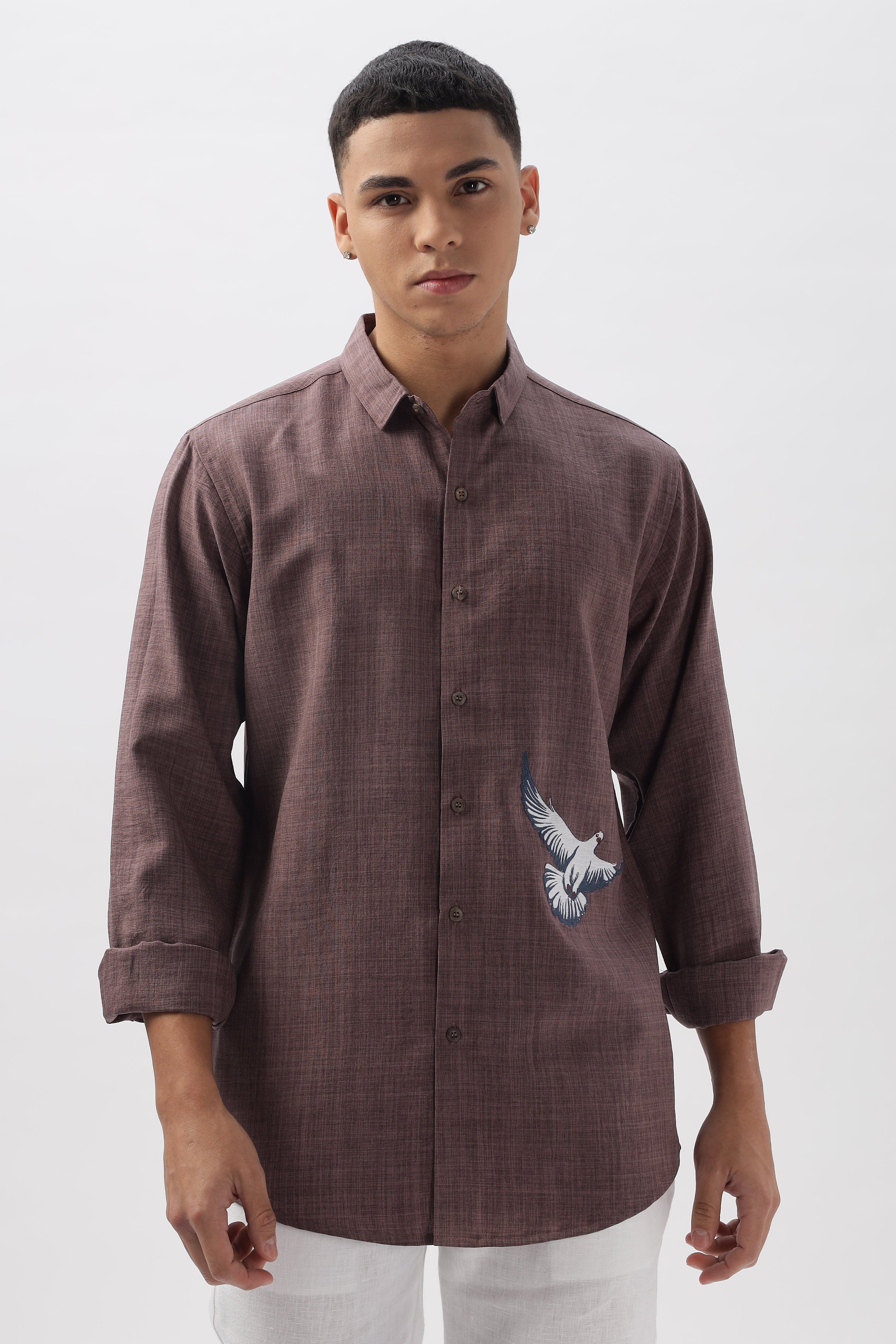 Pigeons of Paris Maroon Embroidery Shirt