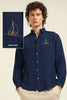 Classic Pirogue Cotton Regular Fit Blue Embroidery Shirt