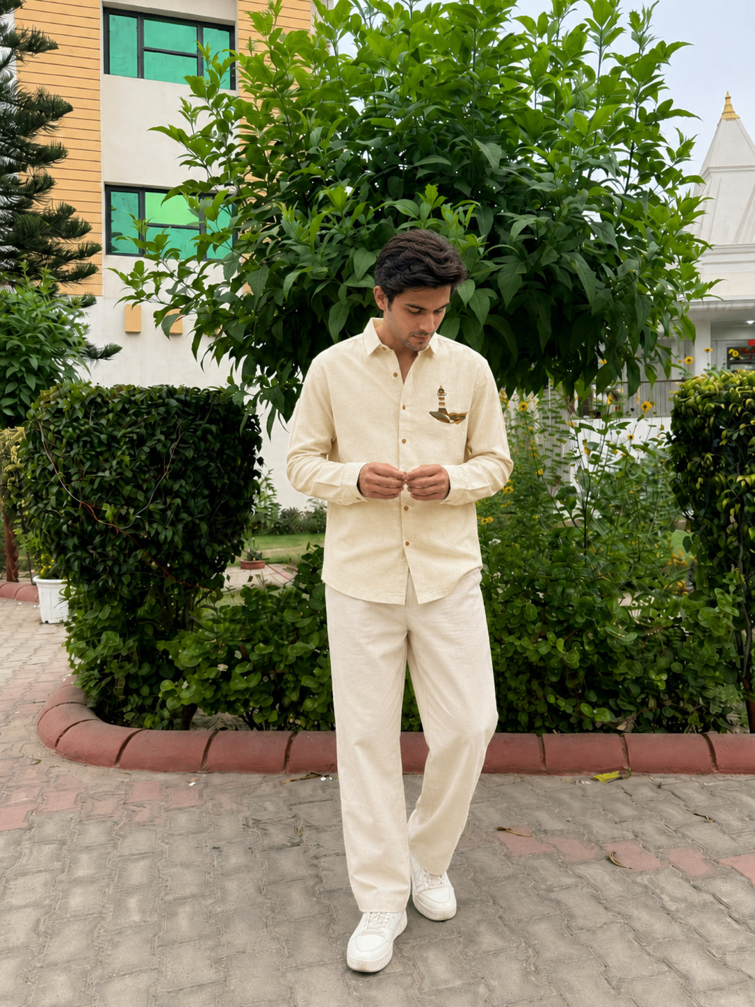 Lighthouse Beige 100% Cotton Co-ord Set outfit for men
