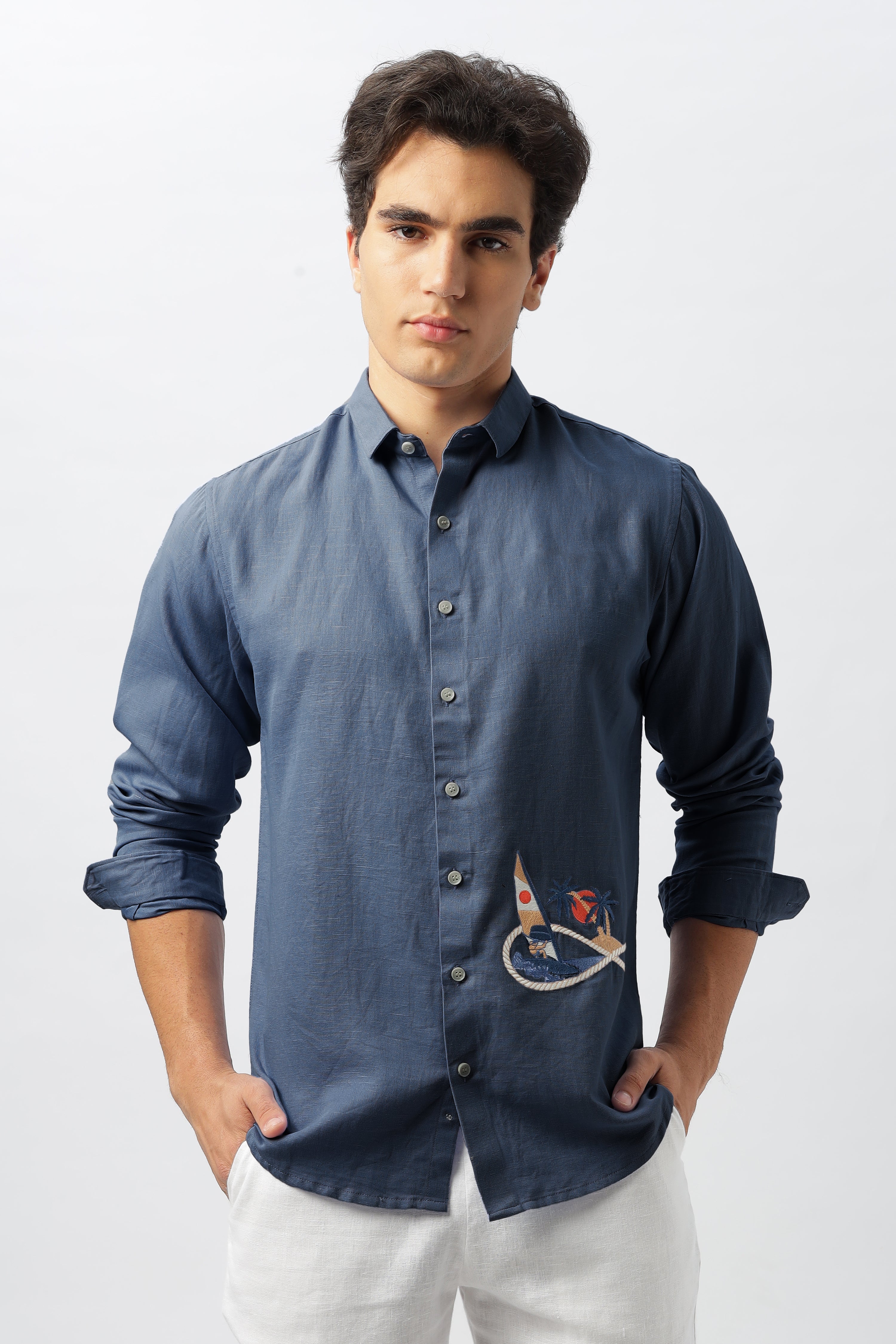 Sundown Sail Blue Embroidered Shirt