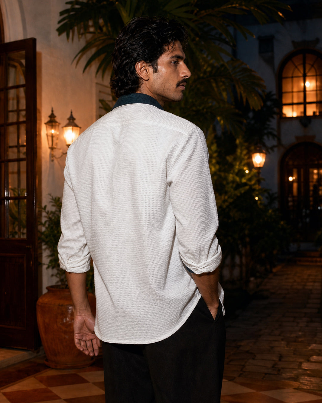 Monaco Waffle Knit- Wide Collar Shirt