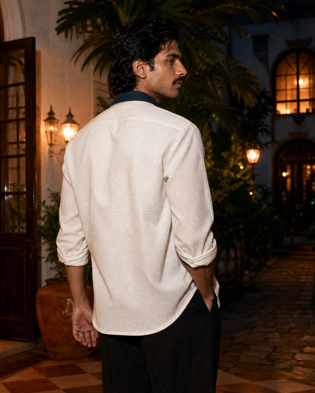 Monaco Waffle Knit- Wide Collar Shirt