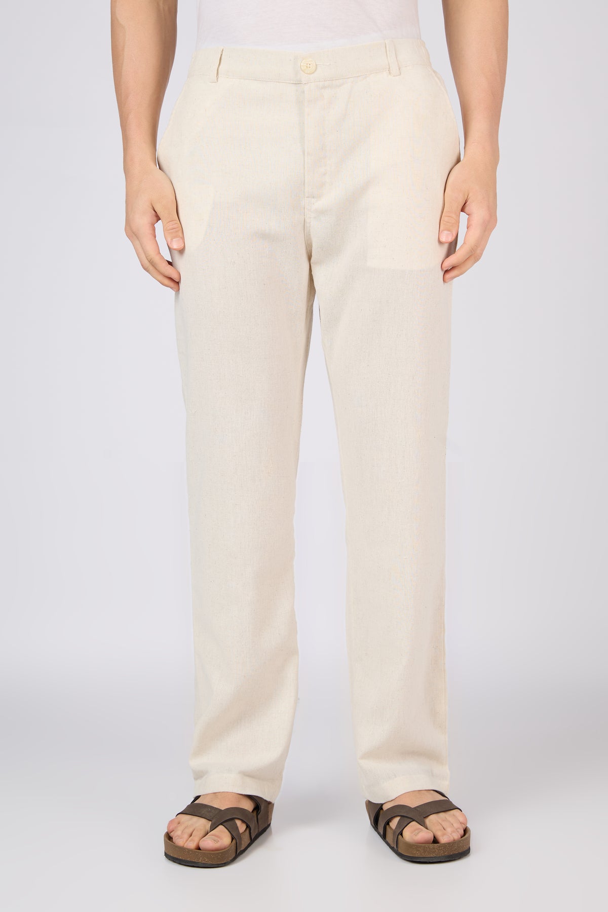 Sterling Linen-style 100% Cotton Straight Fit Beige Pants