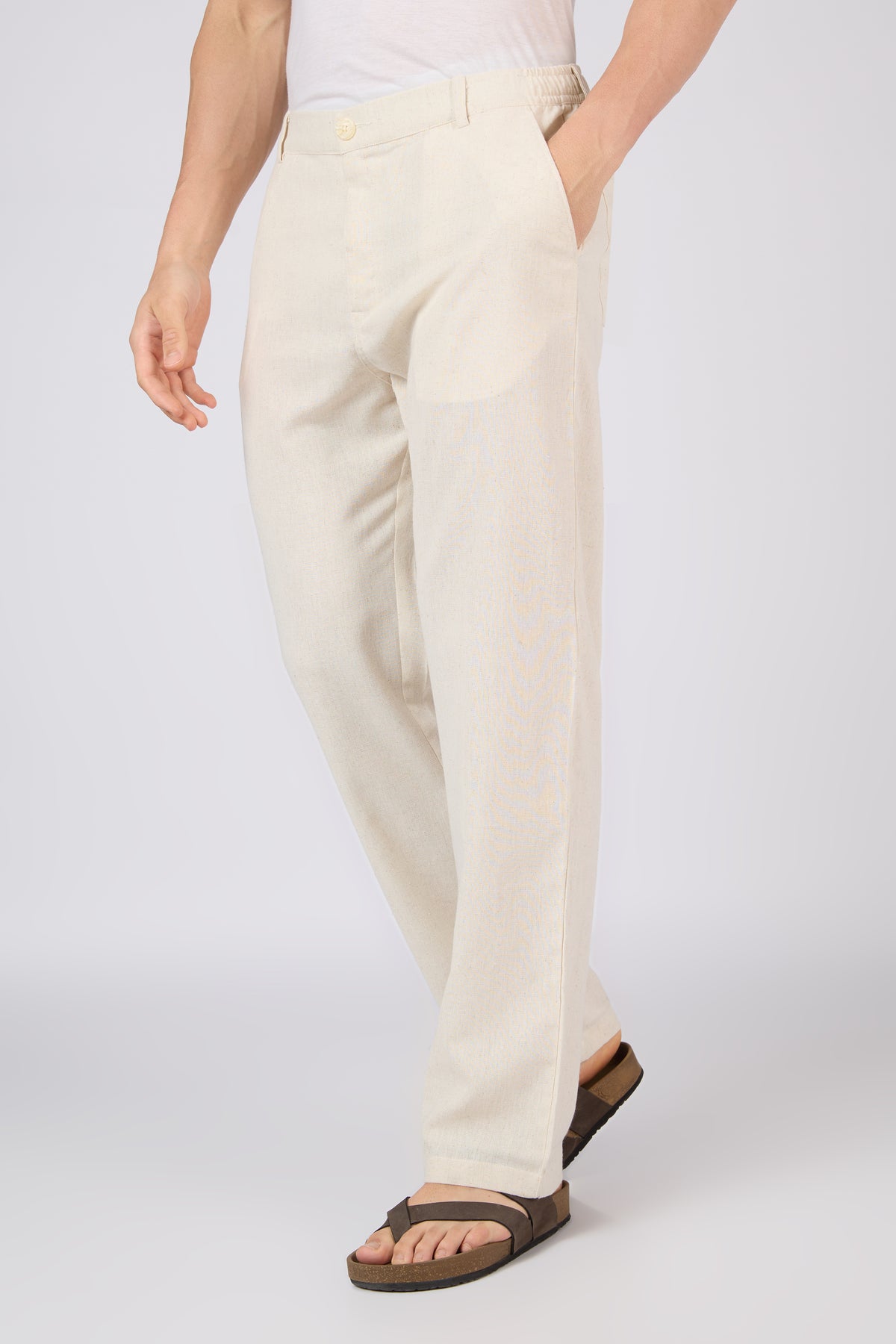 Sterling Linen-style 100% Cotton Straight Fit Beige Pants