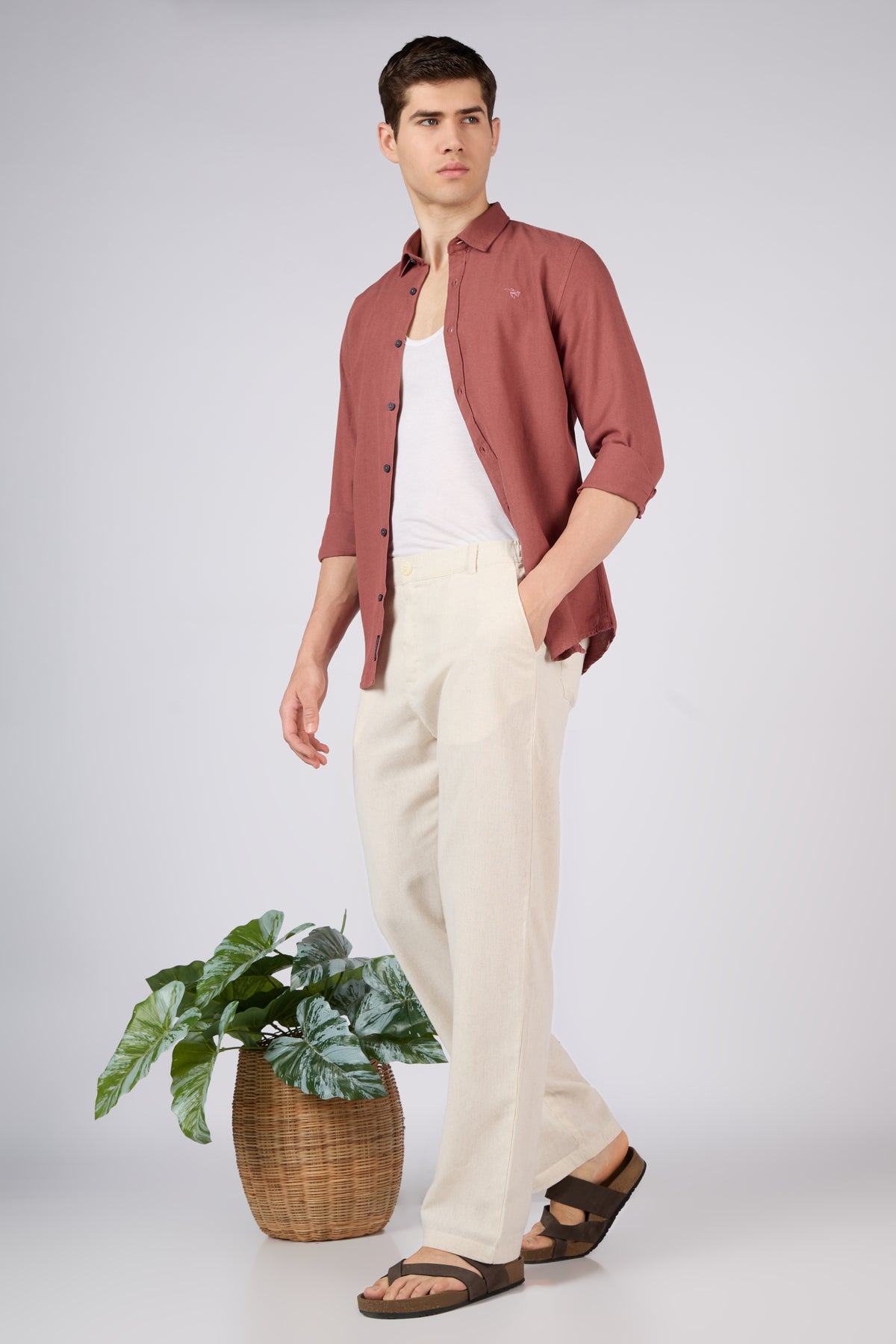 Sterling Linen-style 100% Cotton Straight Fit Beige Pants