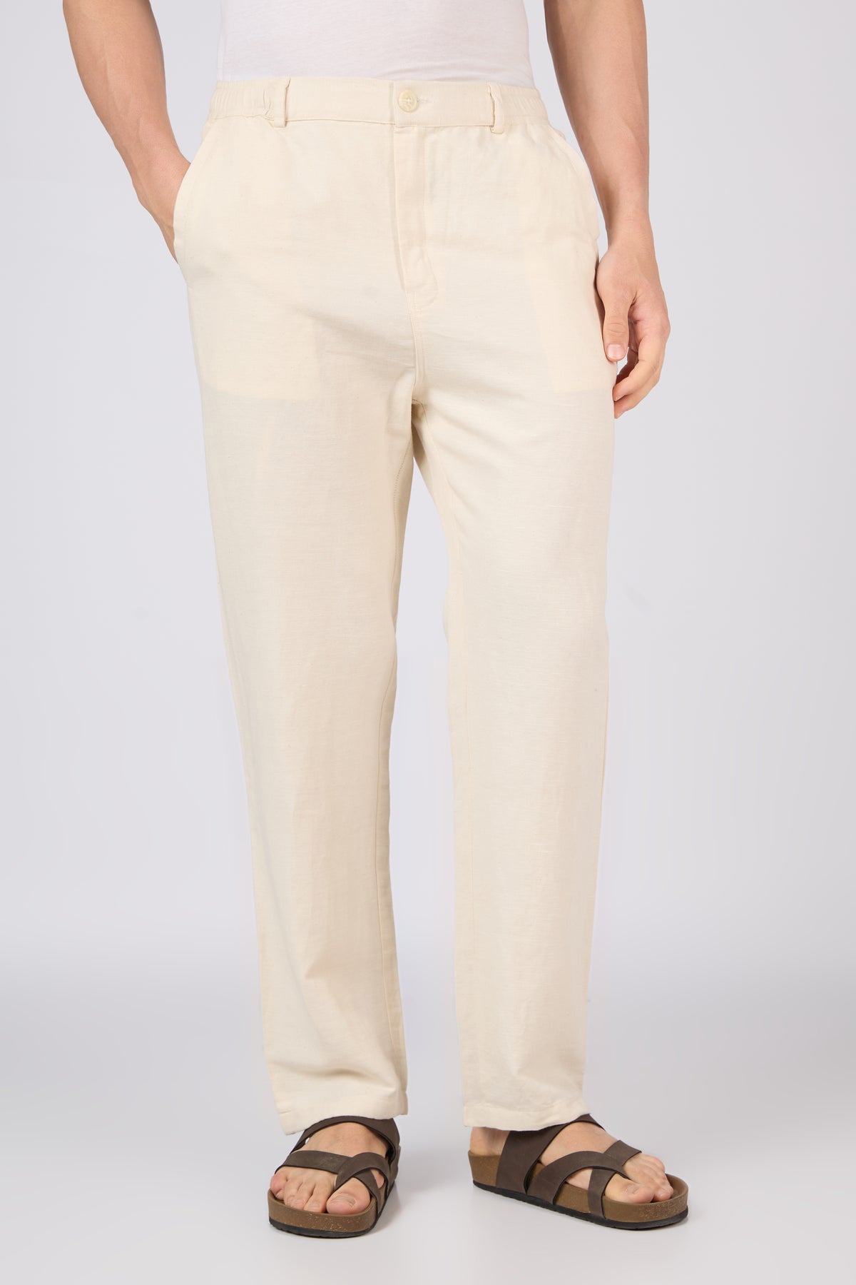 Dionysus Linen-style 100% Cotton Straight Fit Beige Pants