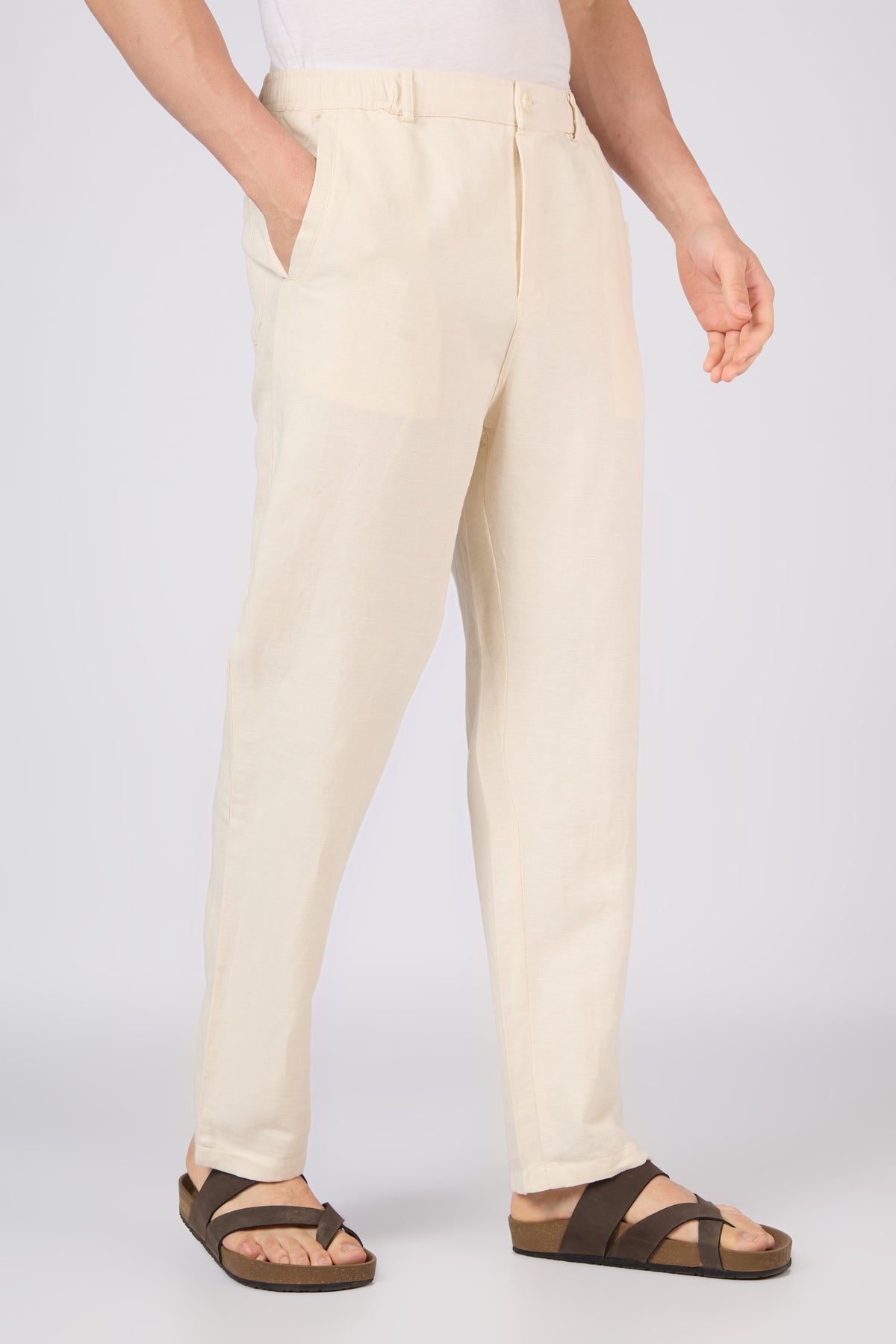 Dionysus Linen-style 100% Cotton Straight Fit Beige Pants