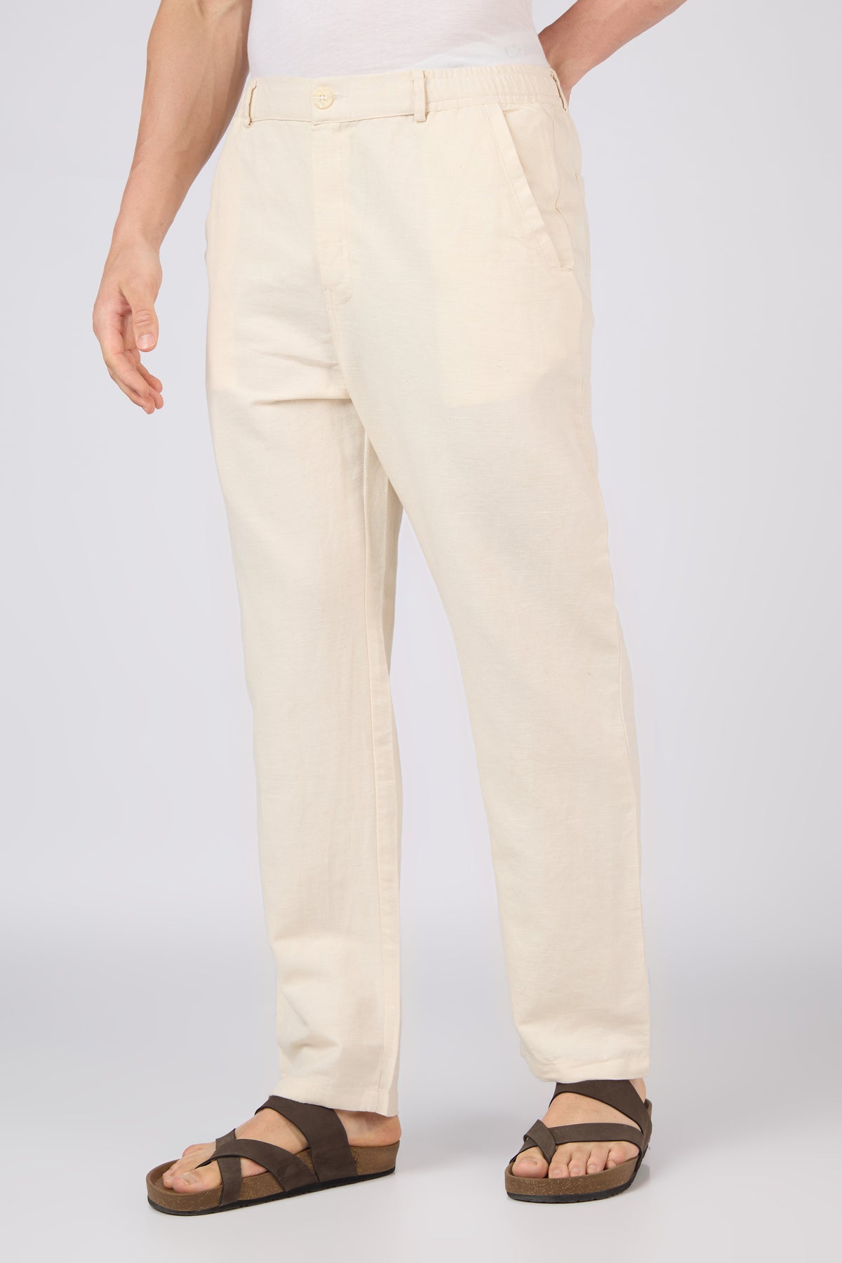 Dionysus Linen-style 100% Cotton Straight Fit Beige Pants
