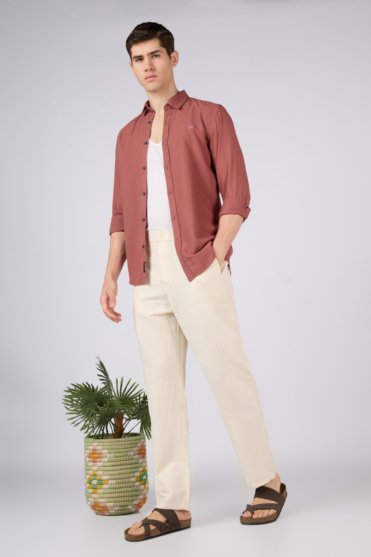 Dionysus Linen-style 100% Cotton Straight Fit Beige Pants
