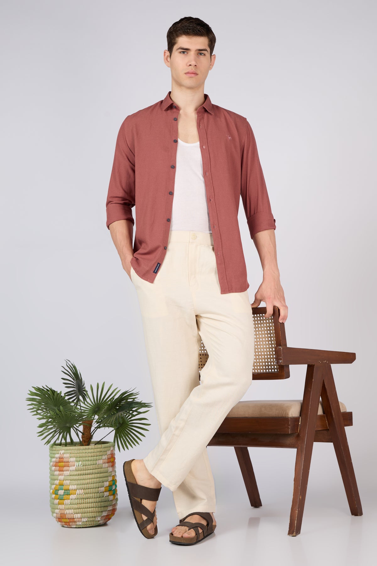 Dionysus Linen-style 100% Cotton Straight Fit Beige Pants