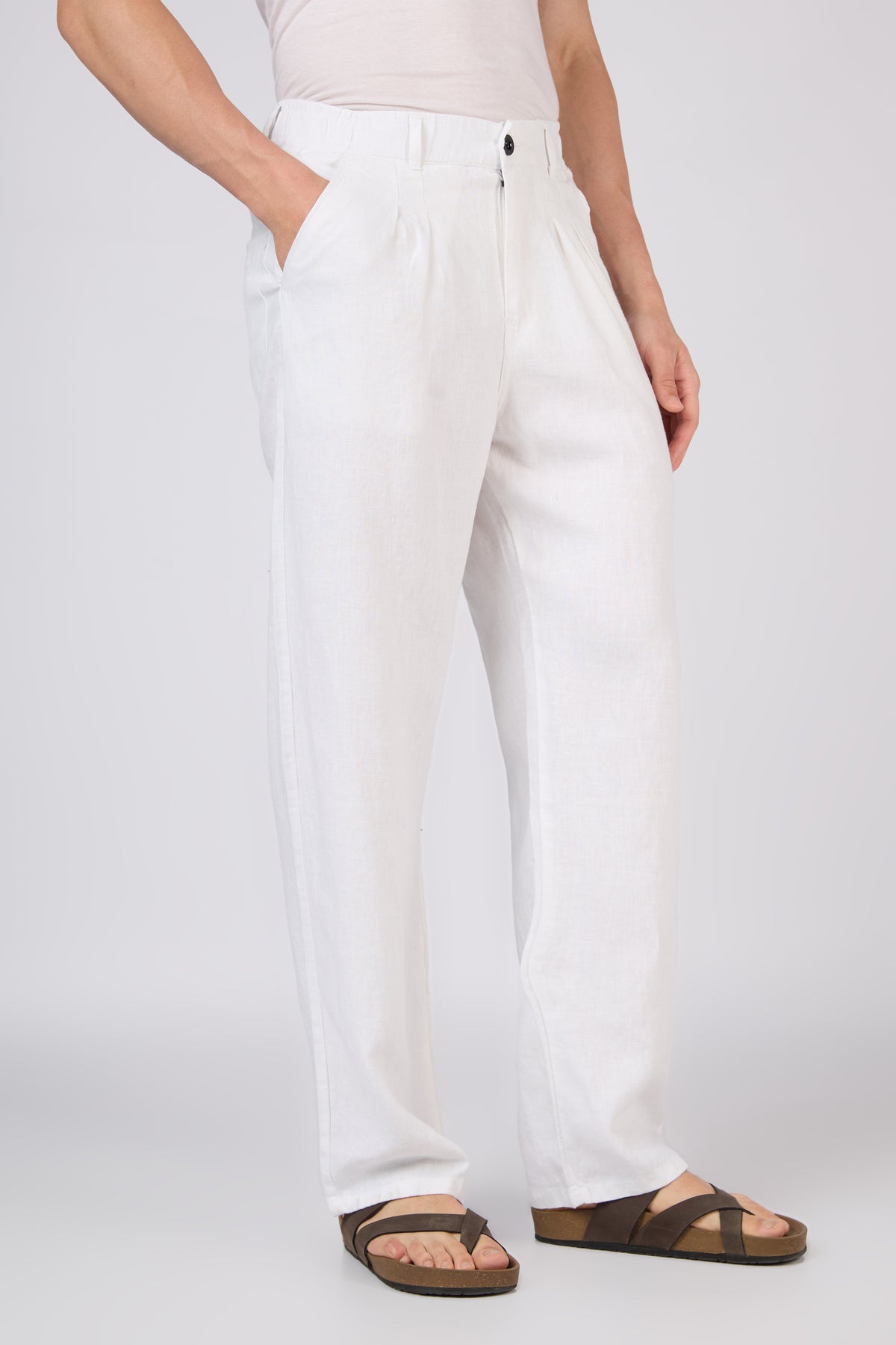 Amaterasus 100% Pure Linen(no blend) Straight Fit White Pants
