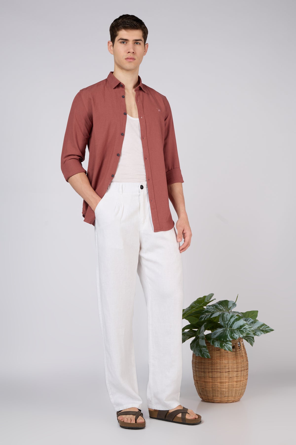 Amaterasus 100% Pure Linen(no blend) Straight Fit White Pants