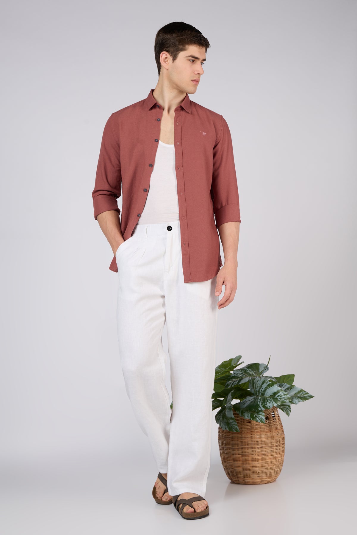 Amaterasus 100% Pure Linen(no blend) Straight Fit White Pants