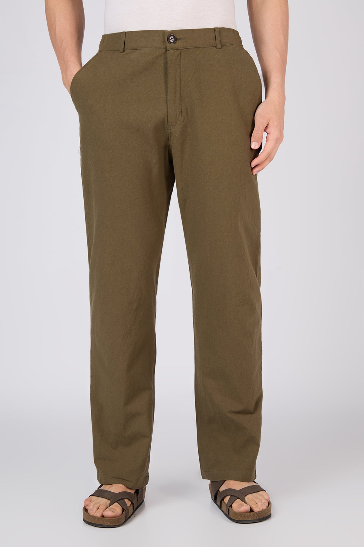 Aphrodite Linen-style 100% Cotton Straight Fit Olive Pants
