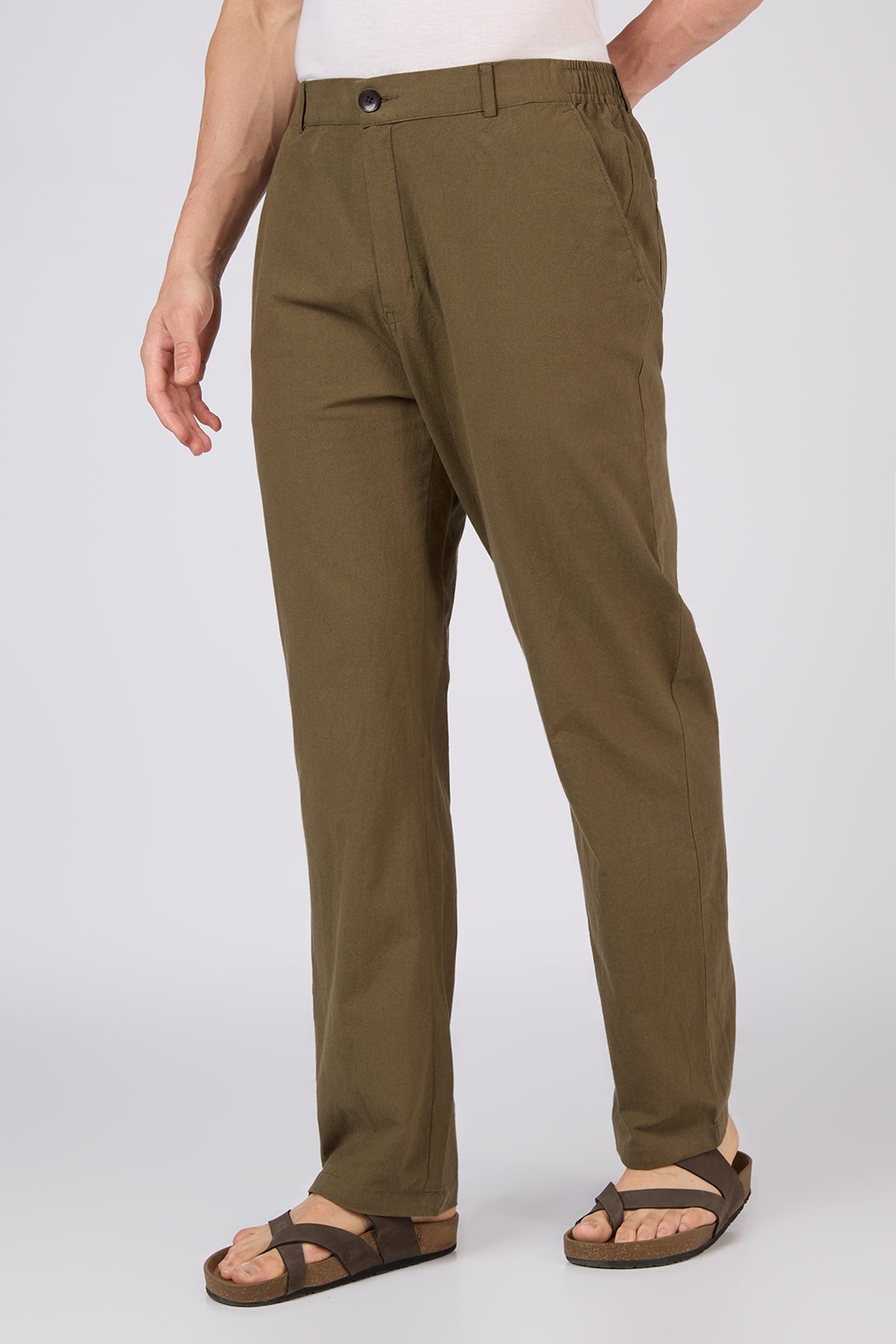 Aphrodite Linen-style 100% Cotton Straight Fit Olive Pants