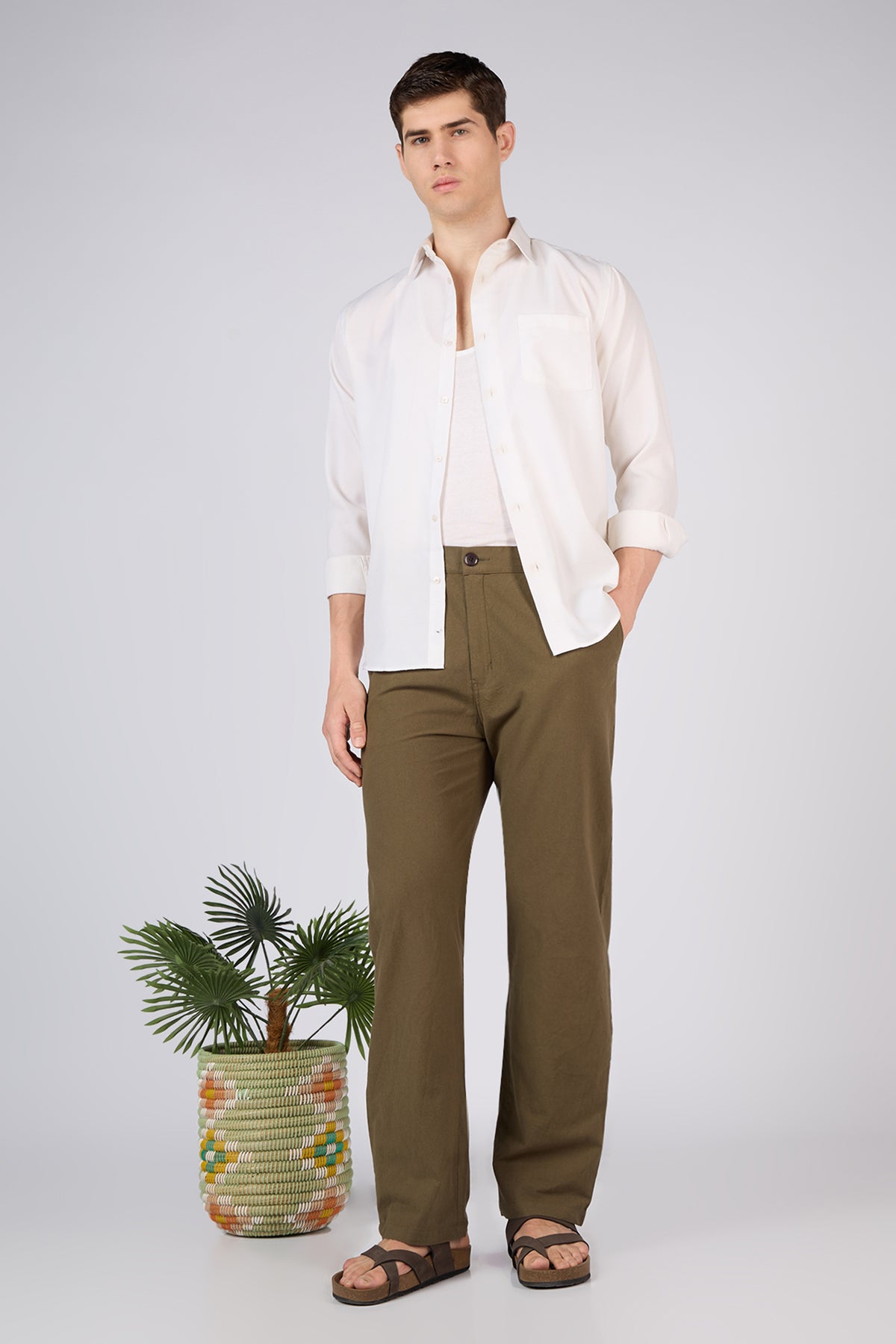 Aphrodite Linen-style 100% Cotton Straight Fit Olive Pants