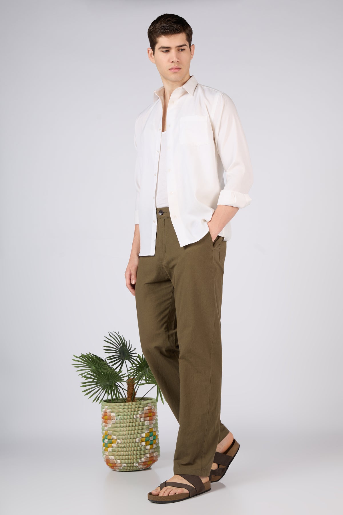 Aphrodite Linen-style 100% Cotton Straight Fit Olive Pants
