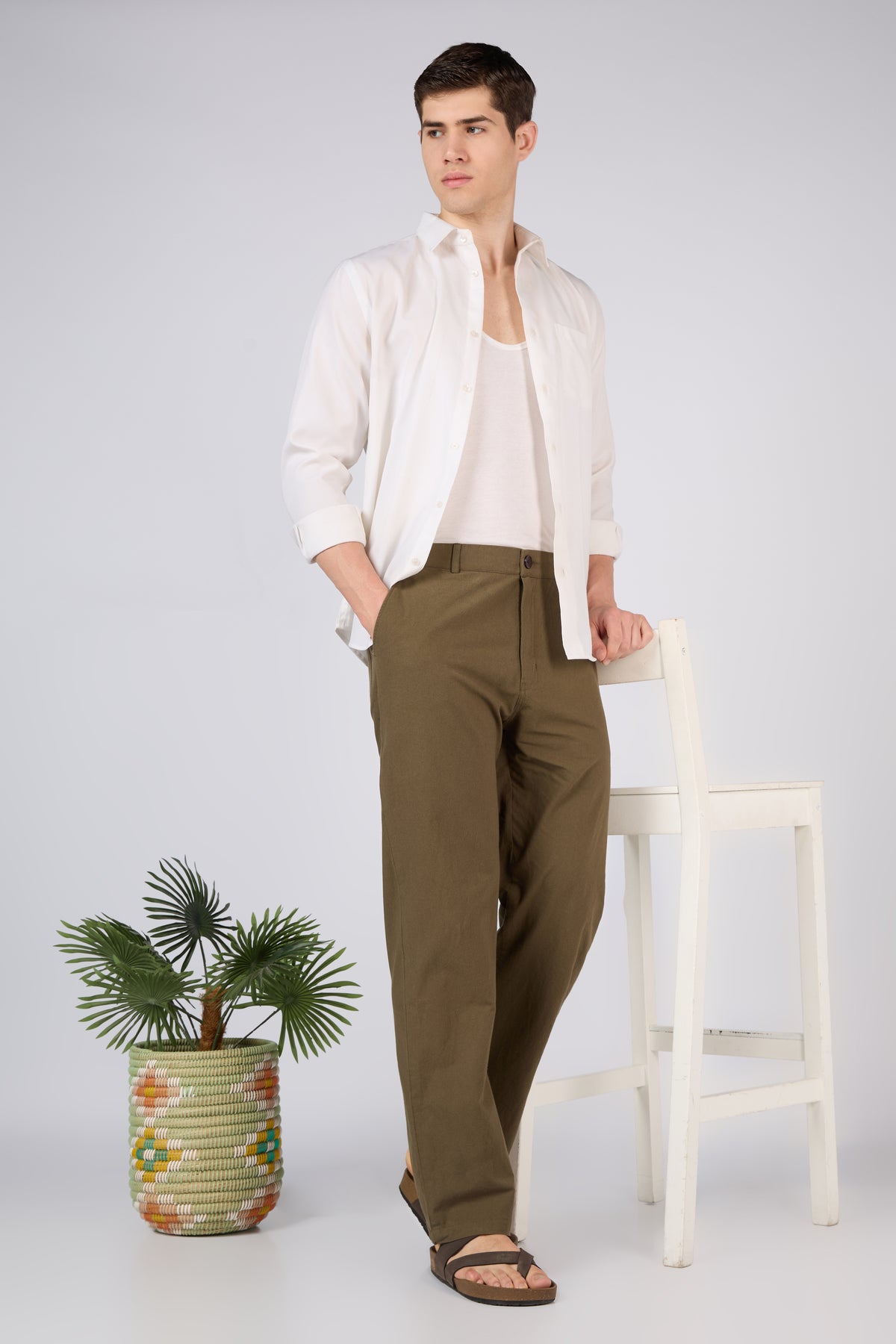Aphrodite Linen-style 100% Cotton Straight Fit Olive Pants