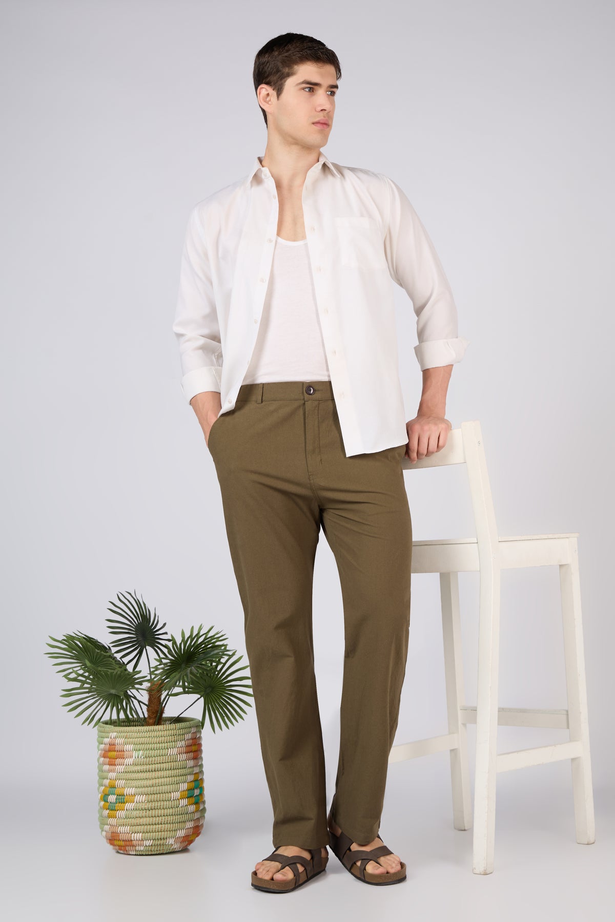 Aphrodite Linen-style 100% Cotton Straight Fit Olive Pants
