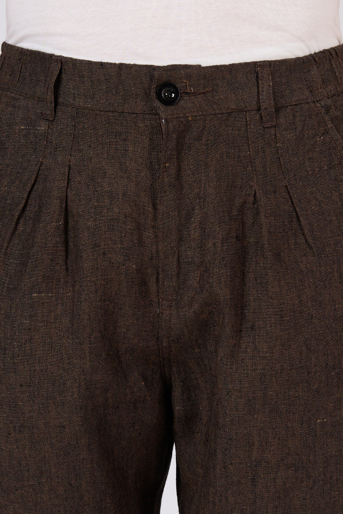 Amaterasu Linen-style 100% Pure Linen Straight Fit Pleated Brown pants