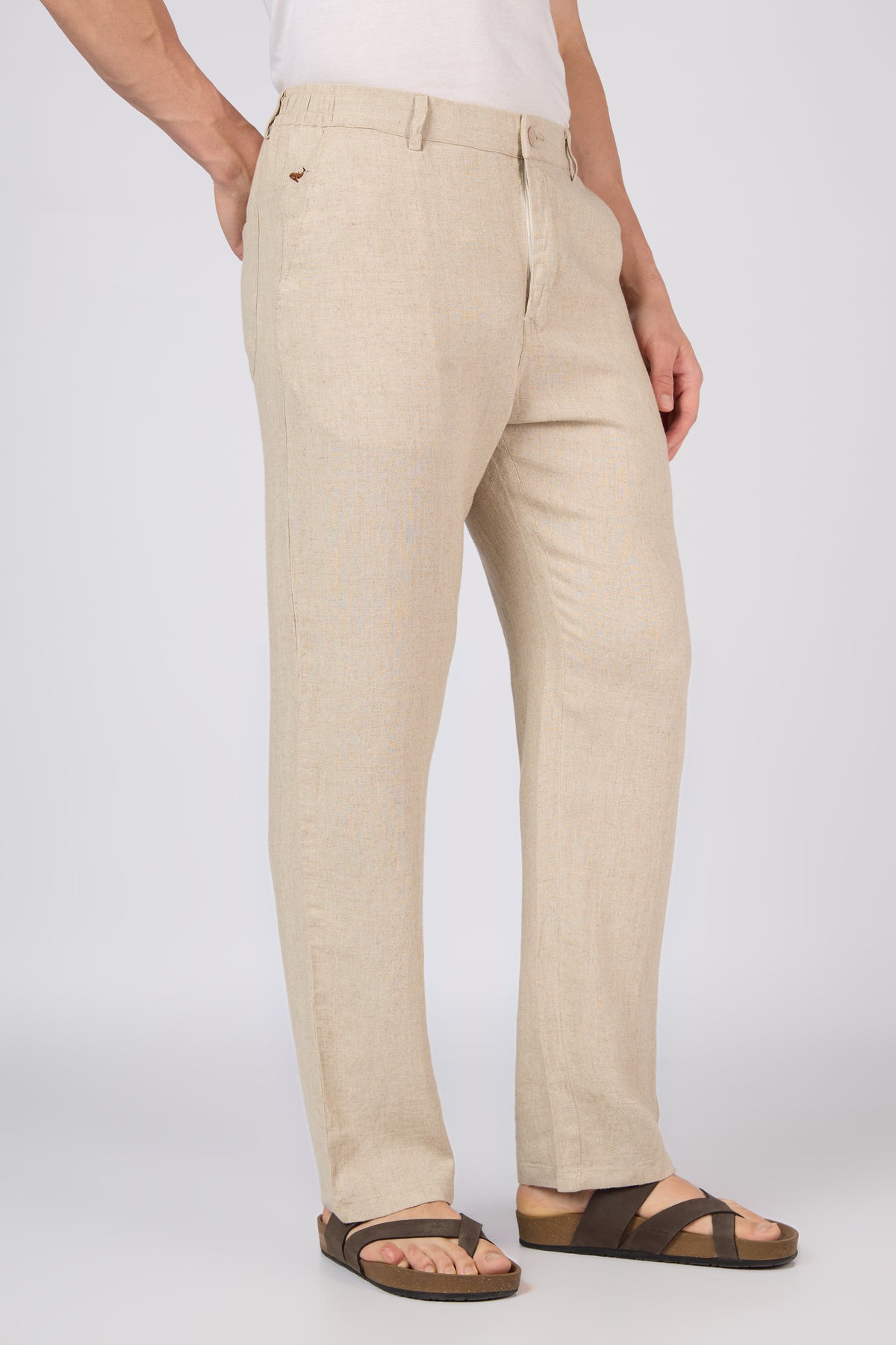 Themis Linen-style 100% Cotton Straight Fit Beige Pants