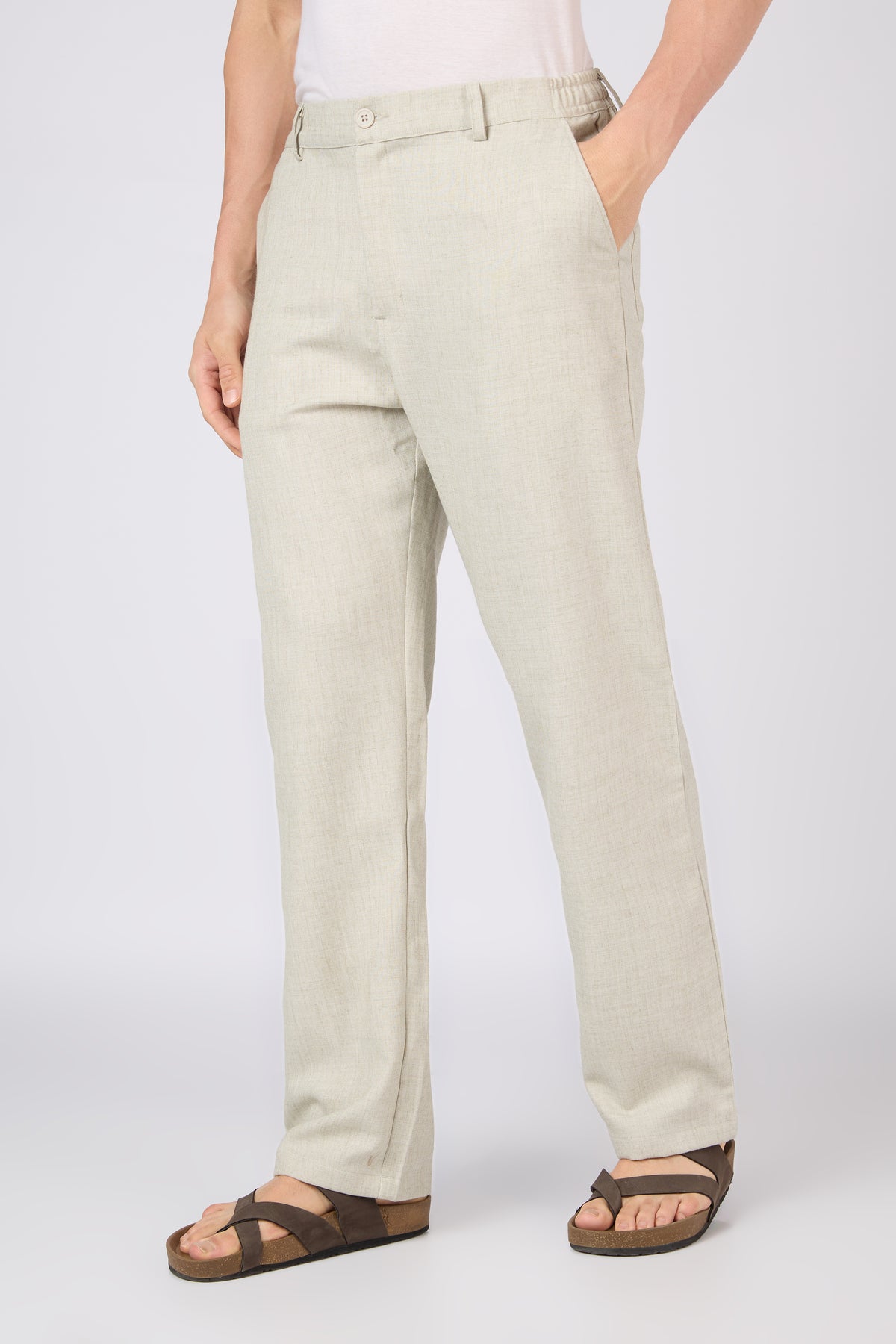 Marina Linen-style 100% Cotton Straight Fit Oatmeal Pants