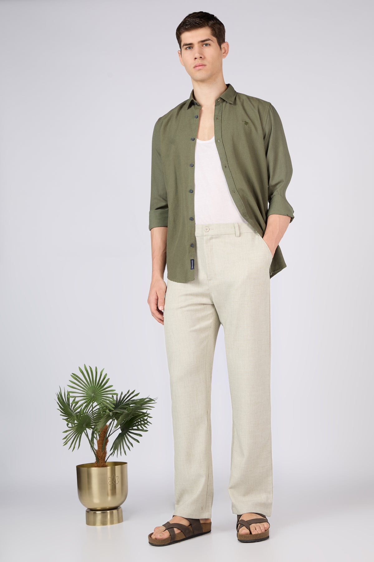 Marina Linen-style 100% Cotton Straight Fit Oatmeal Pants