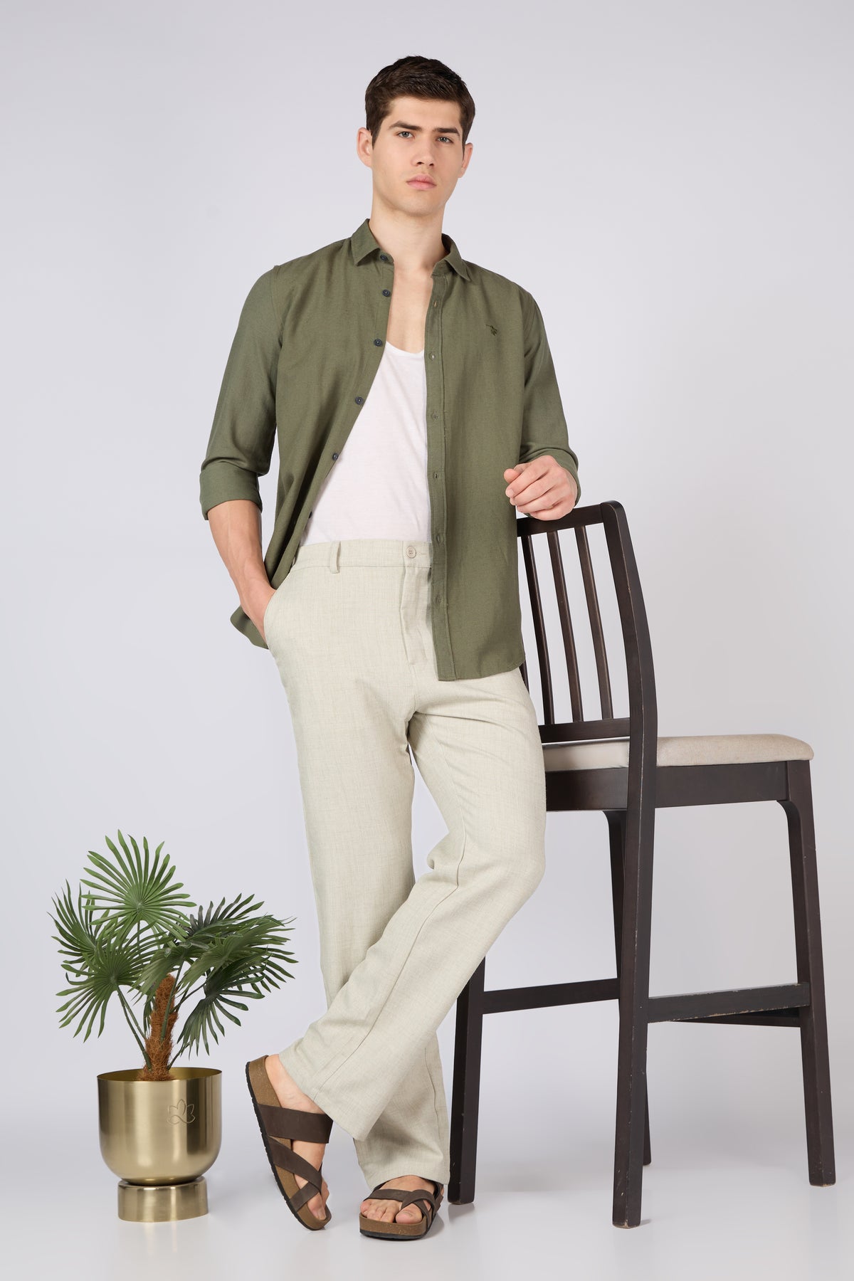 Marina Linen-style 100% Cotton Straight Fit Oatmeal Pants