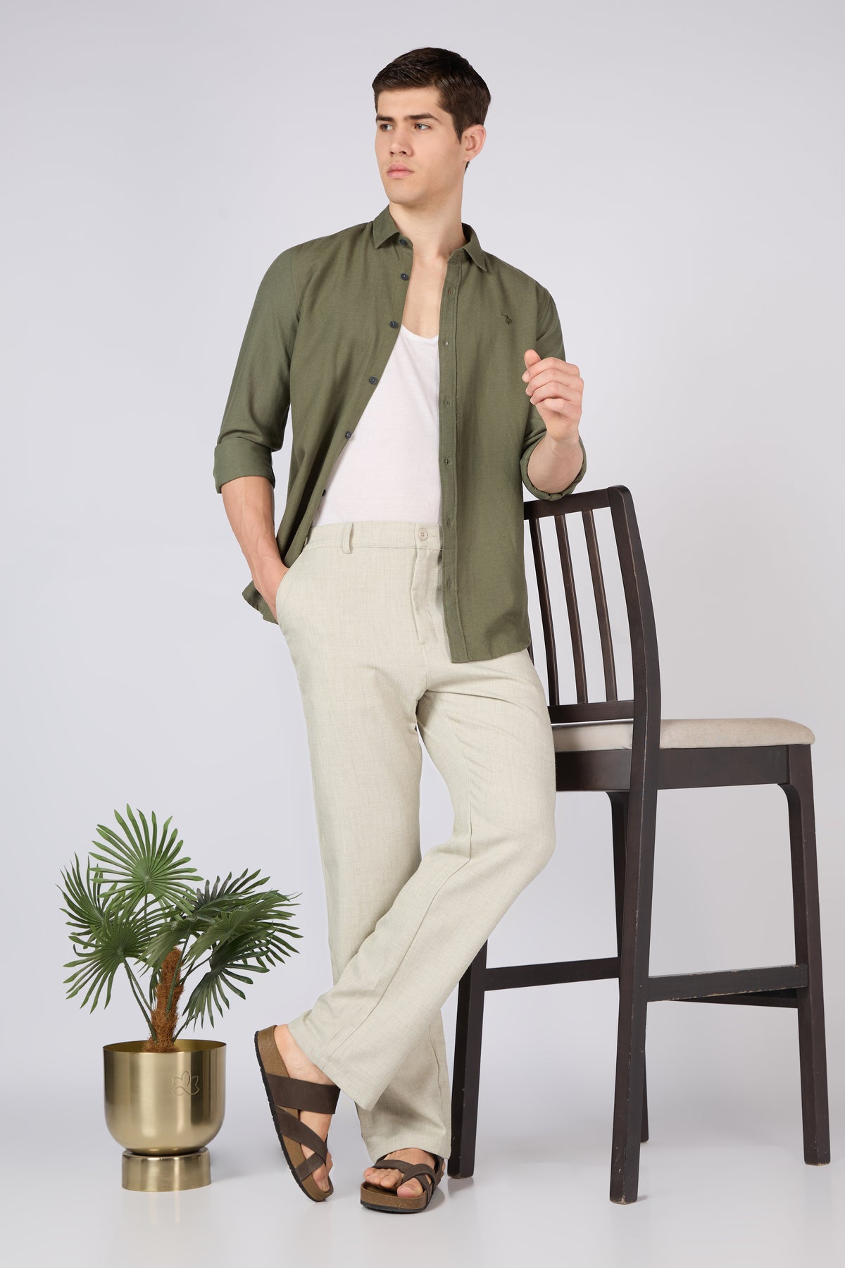 Marina Linen-style 100% Cotton Straight Fit Oatmeal Pants