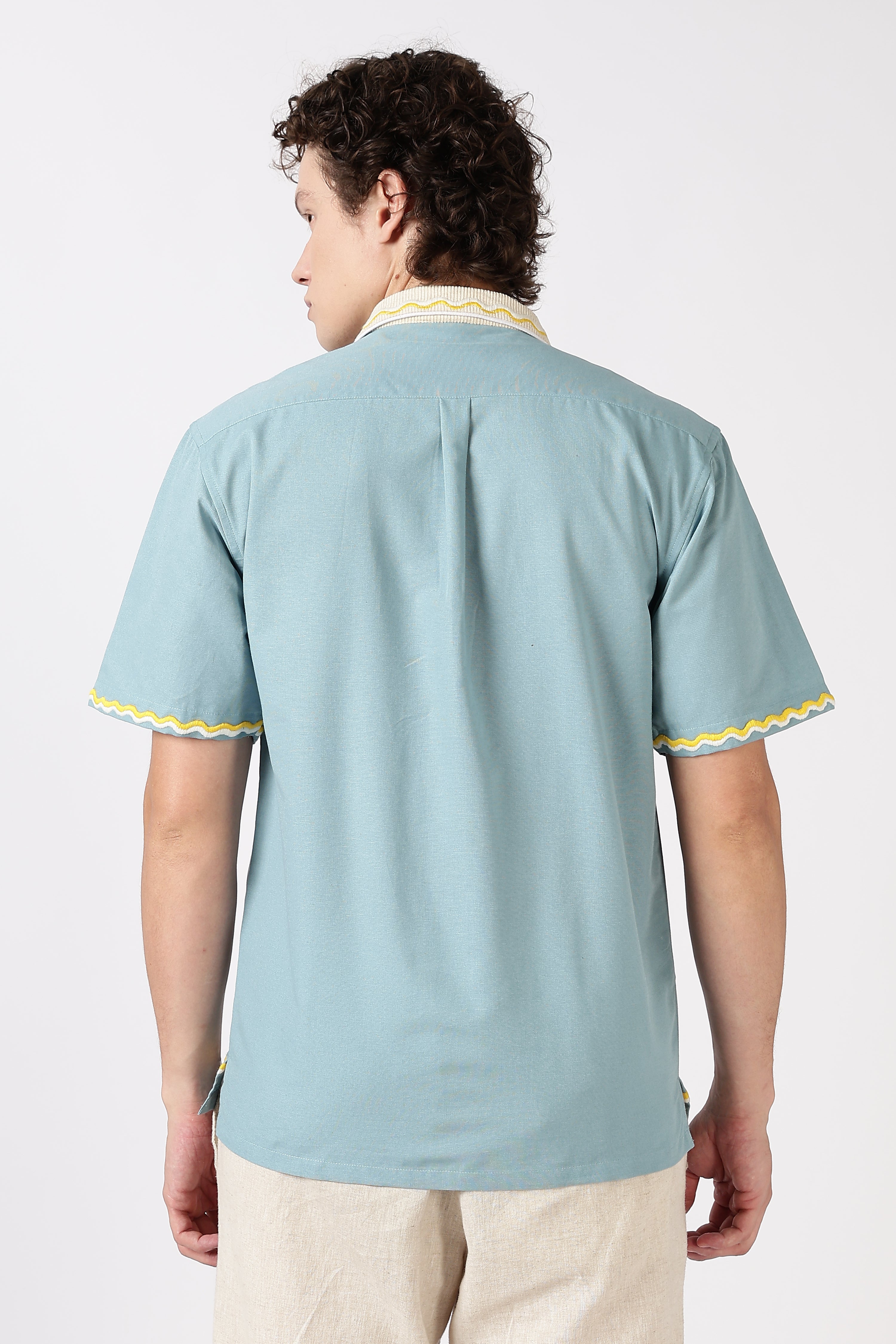 Party Perfect Mint Green Box Fit Sky Blue Embroidered Shirt