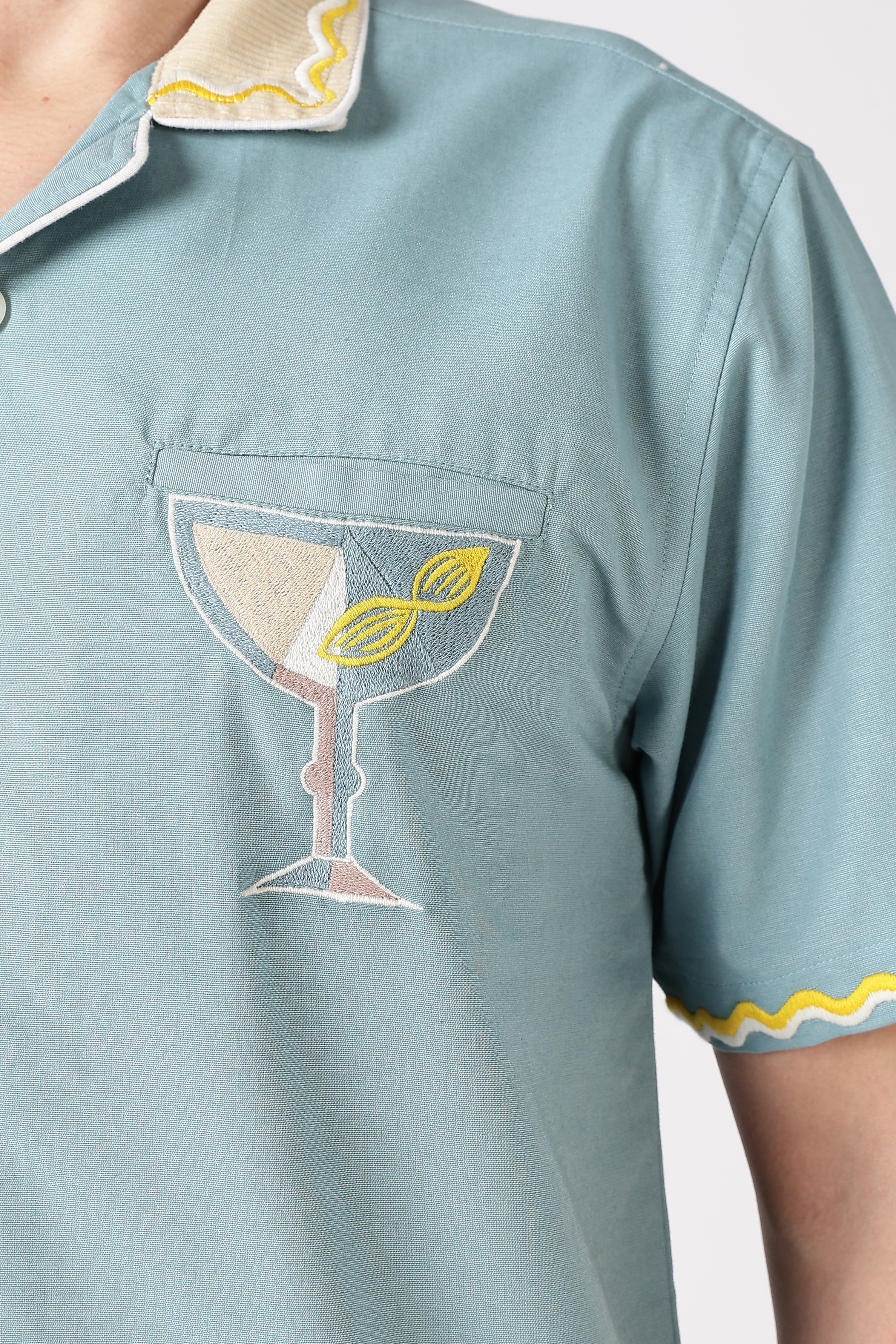 Party Perfect Mint Green Box Fit Sky Blue Embroidered Shirt