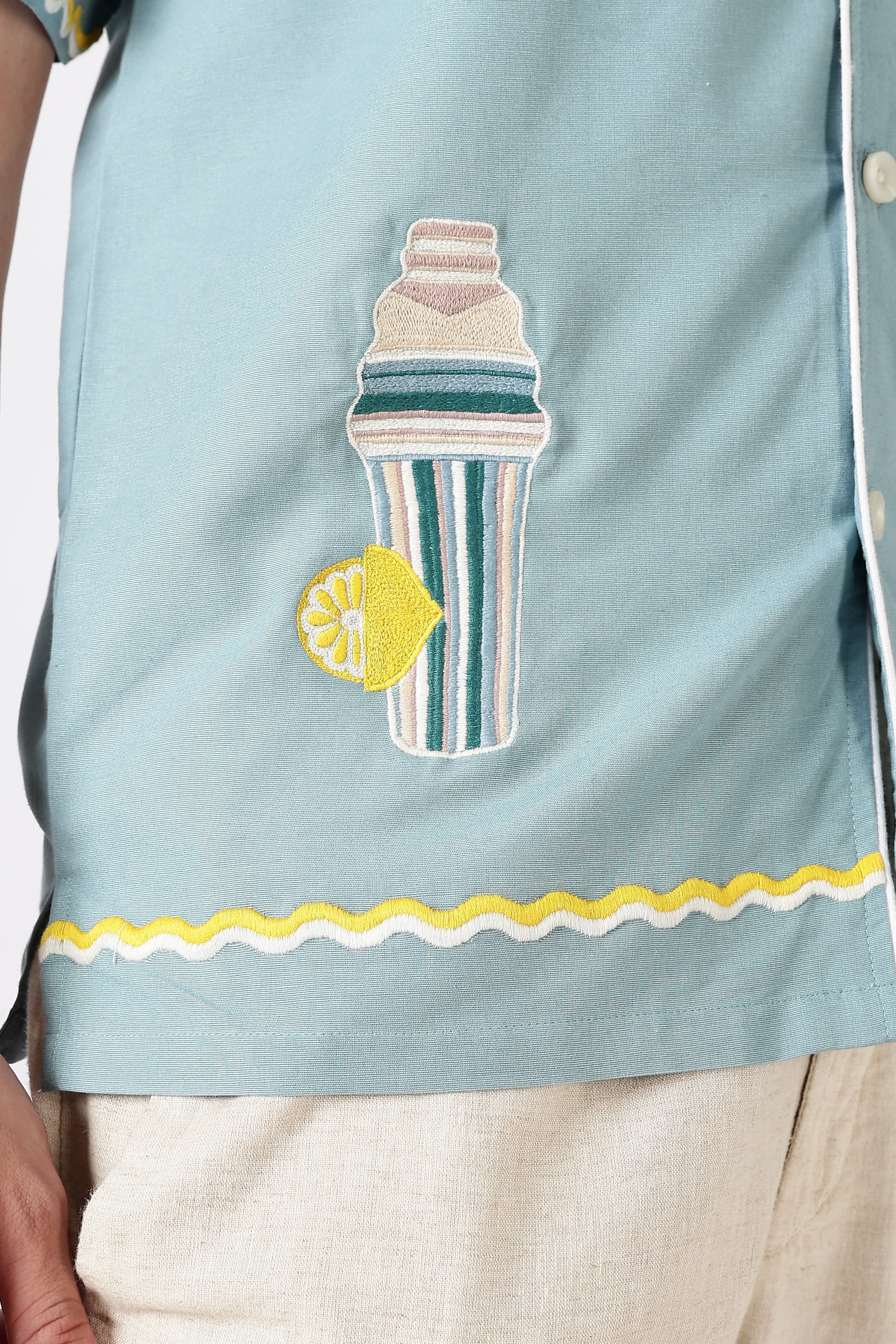 Party Perfect Mint Green Box Fit Sky Blue Embroidered Shirt