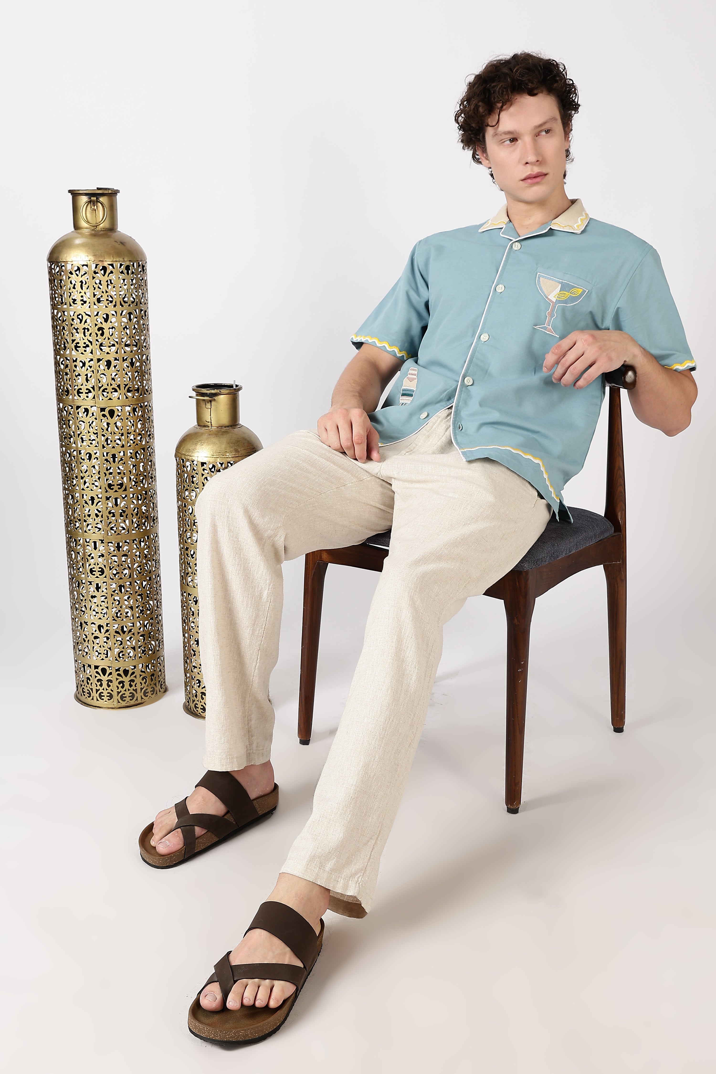 Party Perfect Mint Green Box Fit Sky Blue Embroidered Shirt