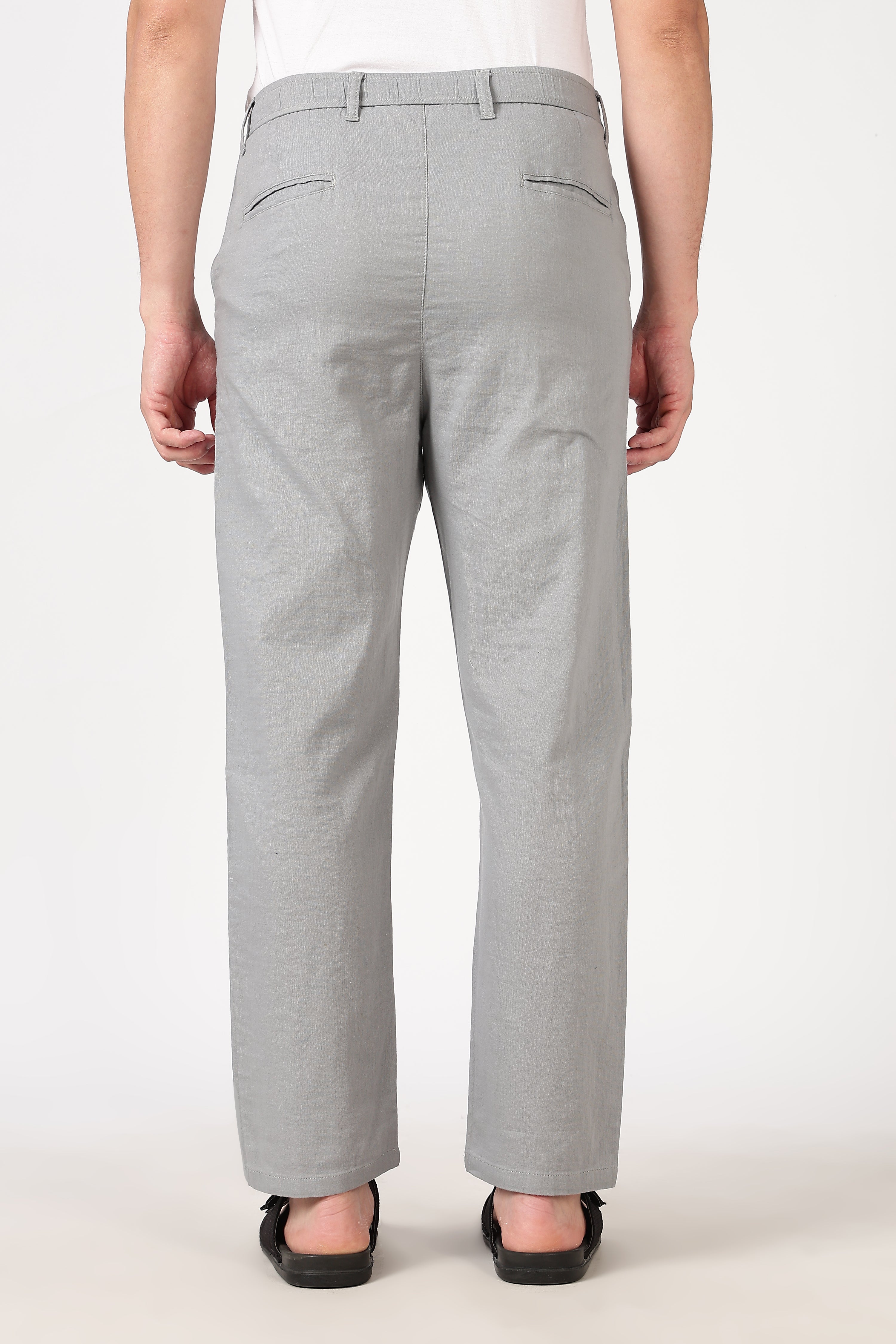 Linen-style 100% Cotton Straight Fit Grey Pant